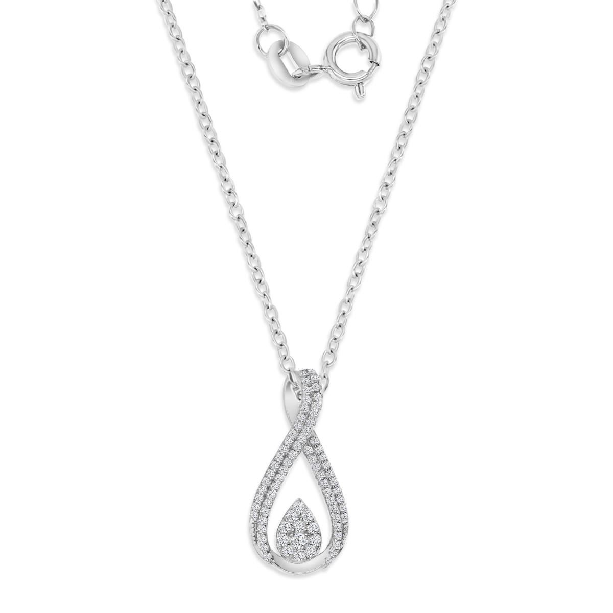 Sterling Silver Rhodium Polished Cr White Sapphire Pave  18'' Necklace