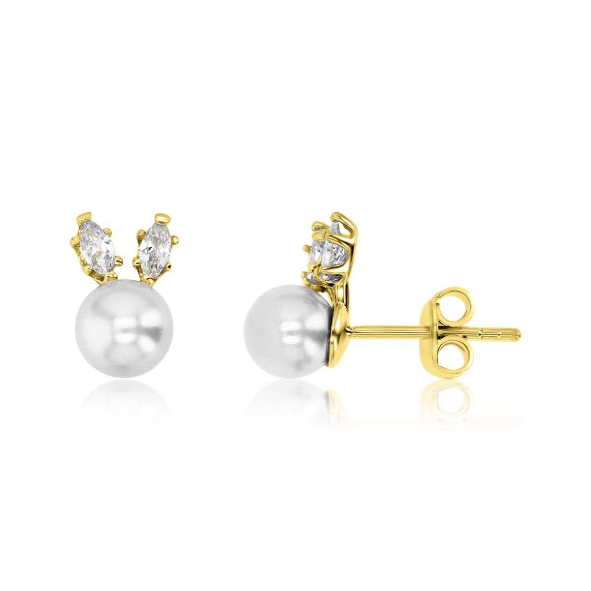 Sterling Silver Yellow 1M 6MM Polished White Cz & Synthetic White Pear Bunnyl Stud Earring