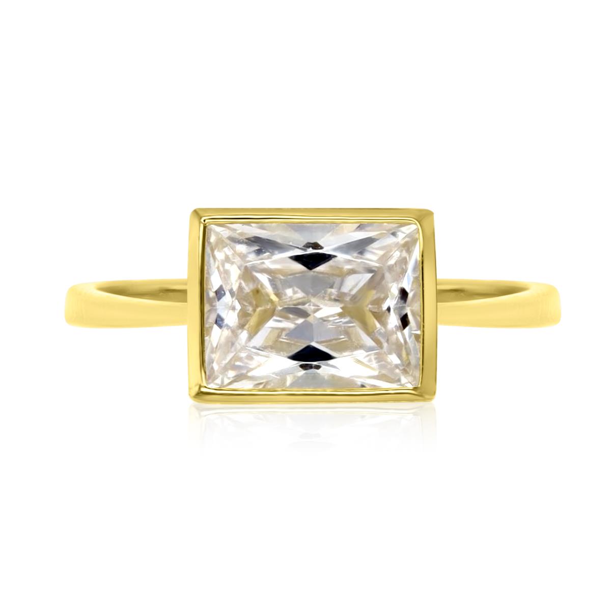 Sterling Silver Yellow 9X7MM Polished White CZ Emearld Cut  Engagement Ring