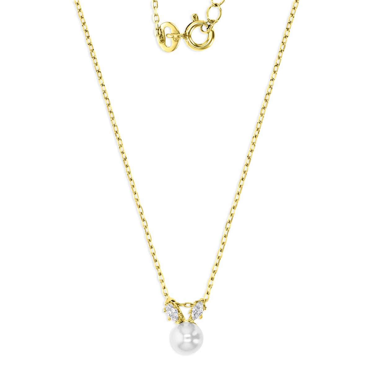 Sterling Silver Yellow 1M 6 MM Polished White CZ & Synthetic Pearl Bunny 13+2'' Necklace