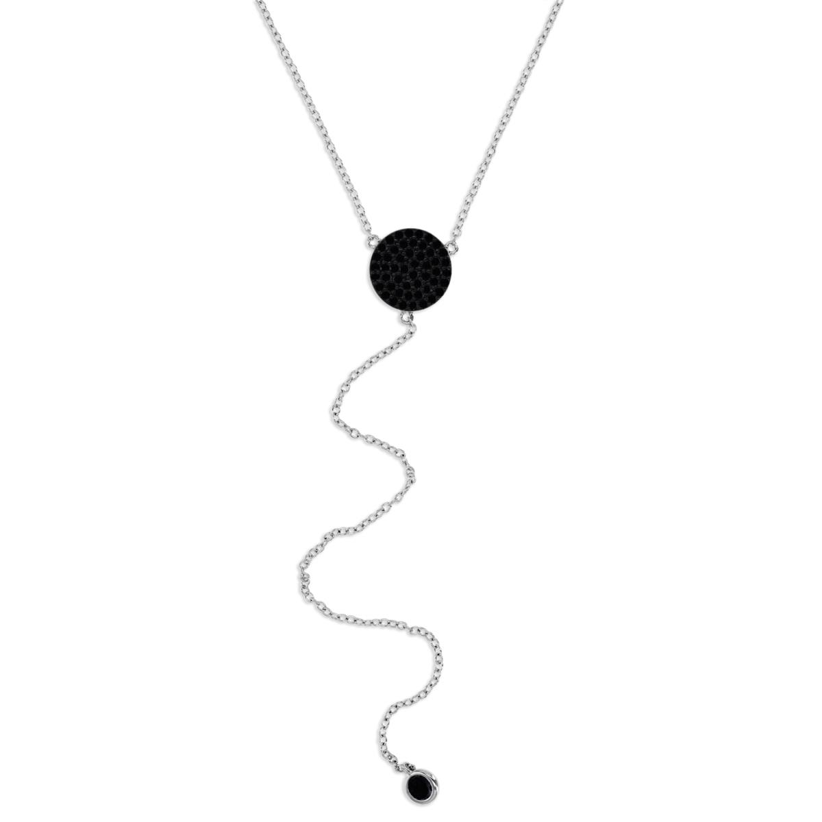 Sterling Silver Rhodium 4MM Polished Black Spinel Pave Bezel 'Y' 18+2'' Necklace