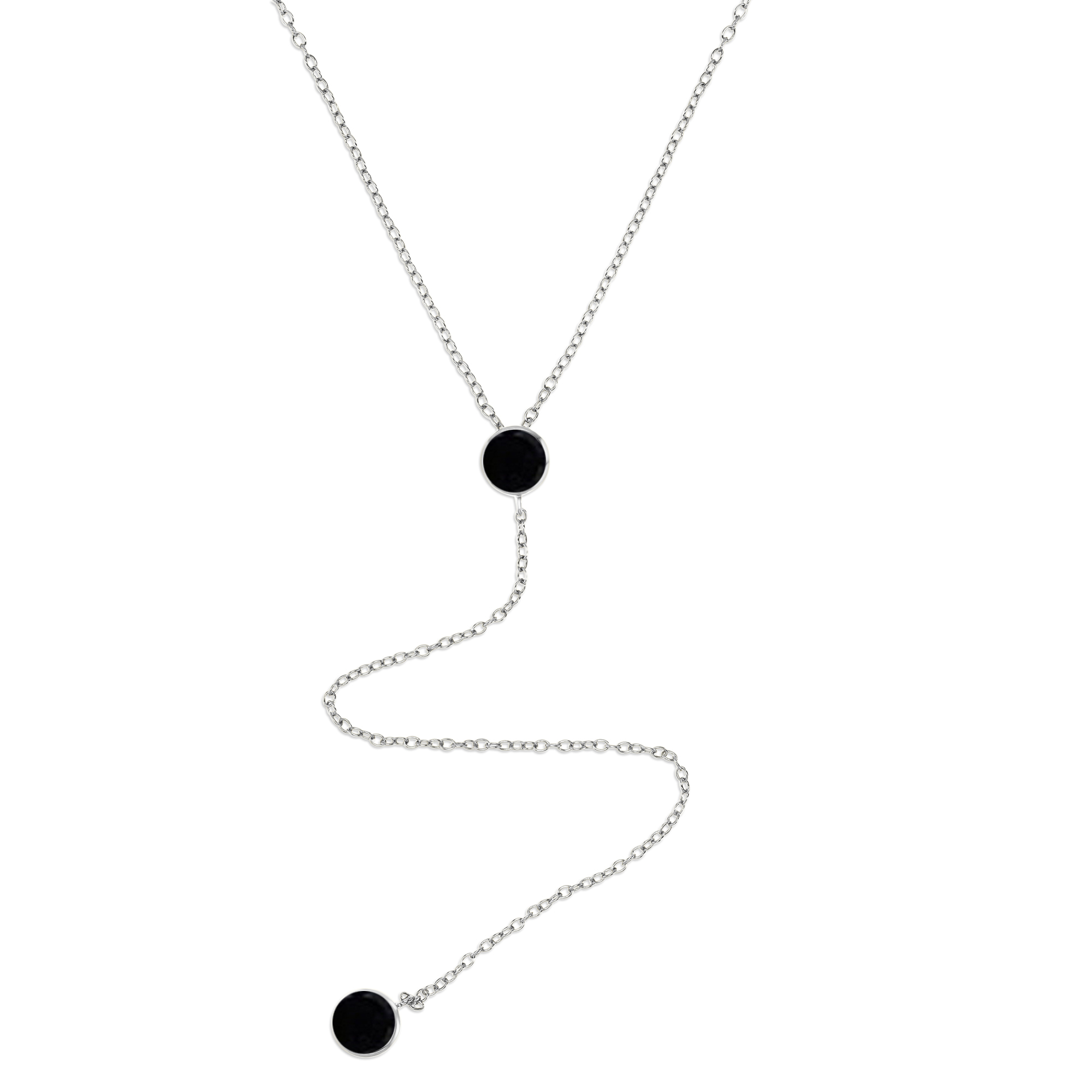 Sterling Silver Rhodium 6MM Polished Black Spinel Bezel 'Y' 18+2'' Necklace