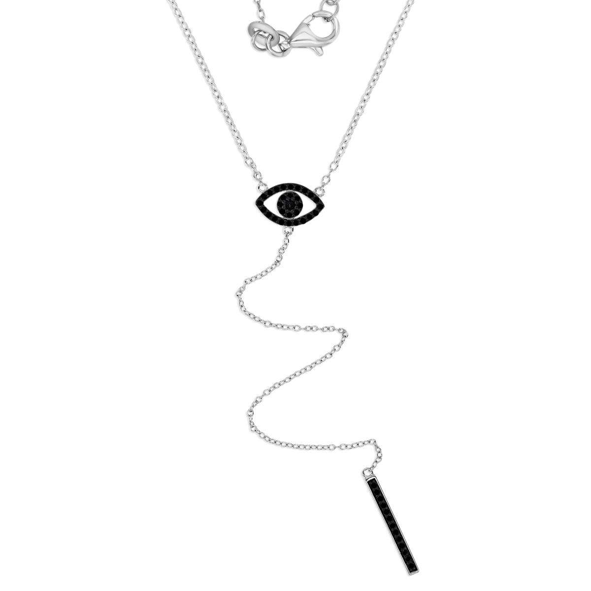 Sterling Silver Rhodium 7MM Polished Cr Spinel #113 & Black Spinel Evil Eye 'Y' 18+2 Necklace