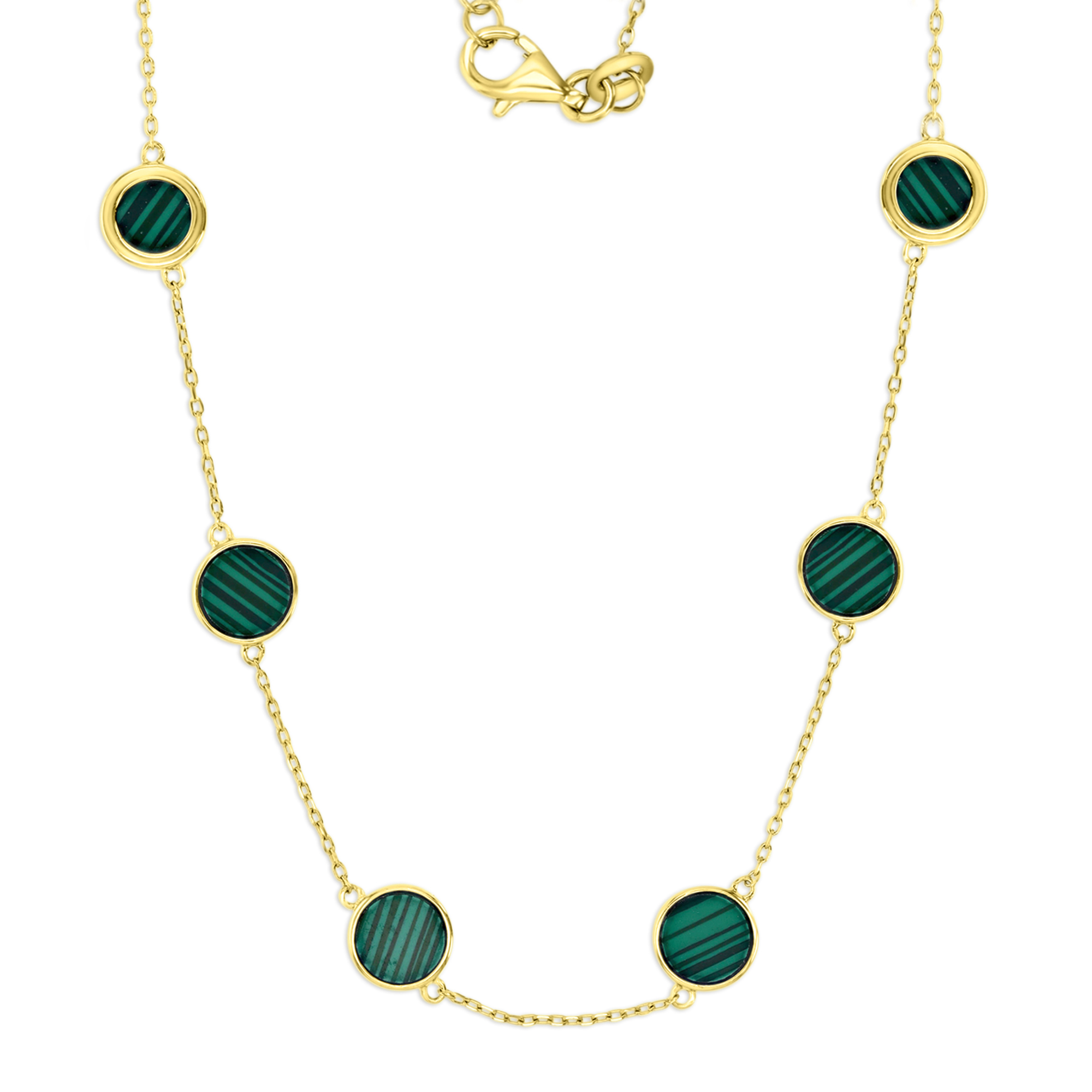 Sterling Silver Yellow Polished Malachite Station 16+2'' Necklace