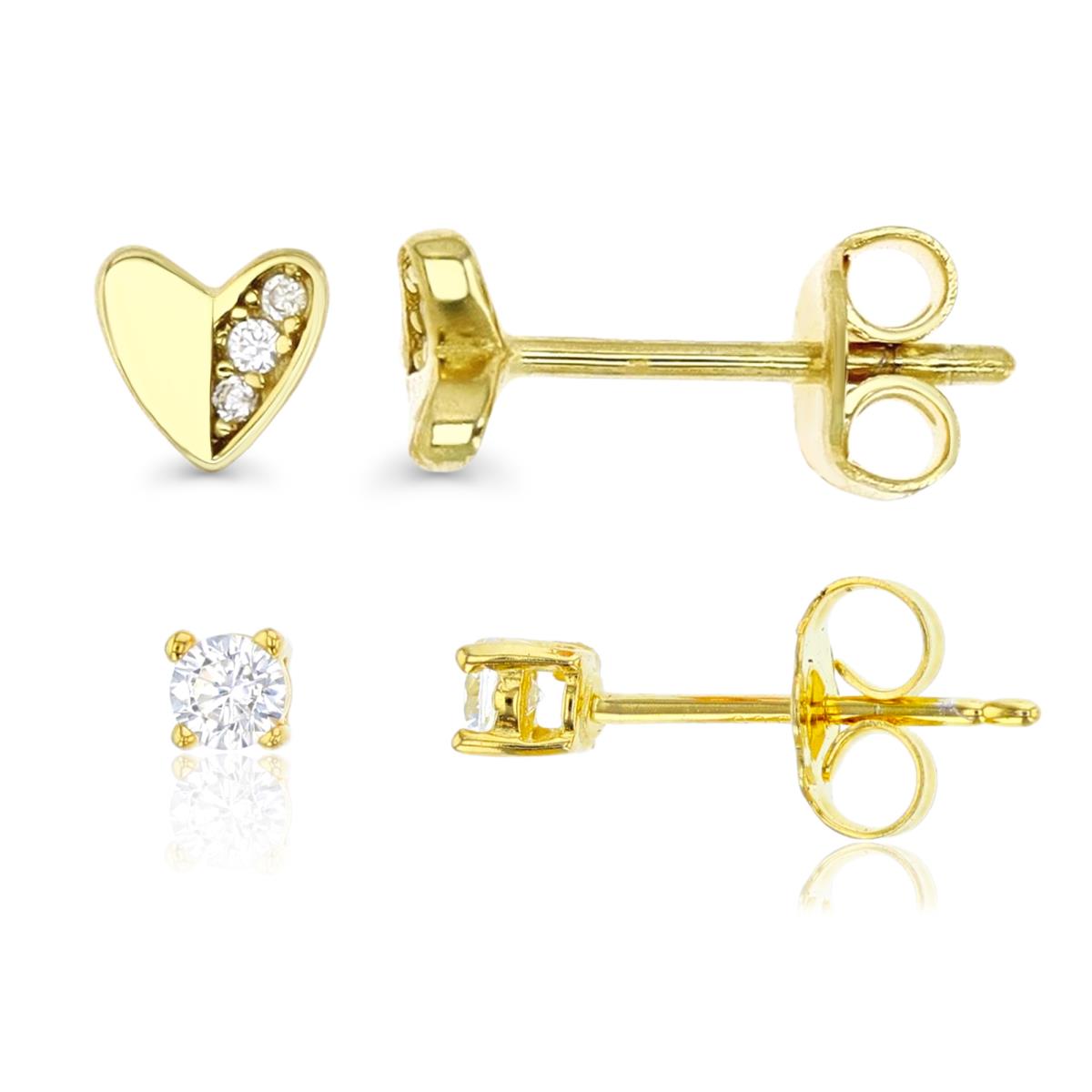 Sterling Silver Yellow 5;3MM Polished Pave Stud Earring Set