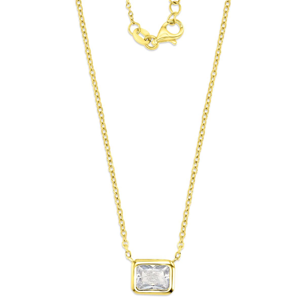 Sterling Silver Yellow 1M 8X6MM Polished White CZ Emerald Cut 16+2" Necklace