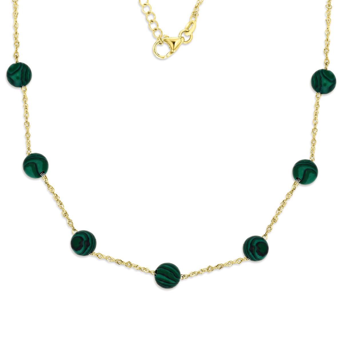 Sterling Silver Yellow 1M 8 MM Polished Malachite Beaded Station 16+2'' Necklace
