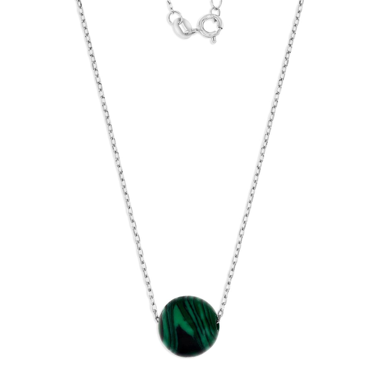 Sterling Silver Rhodium 12MM Polished Rnd Simulated Malachite 16+2'' Necklace