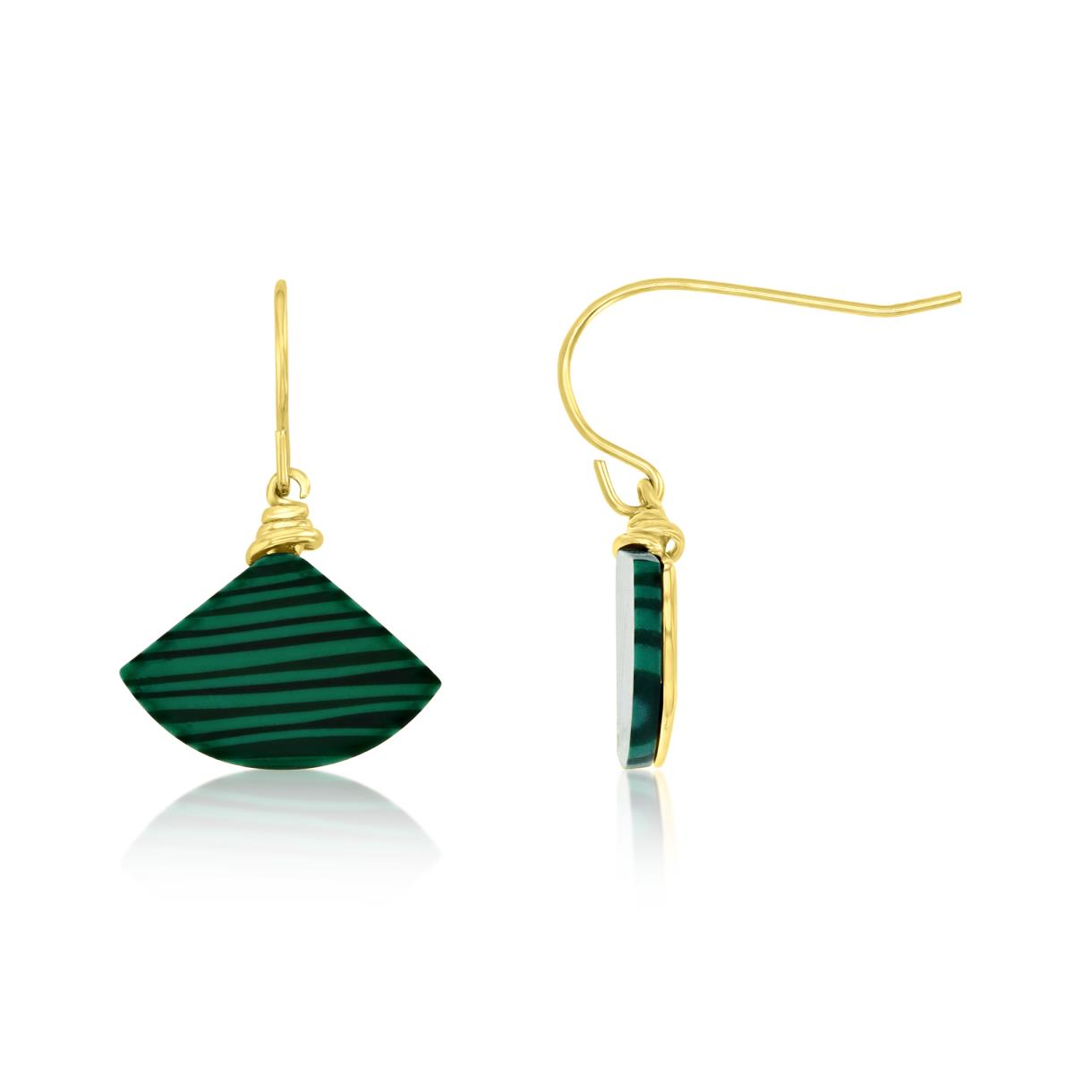 Sterling Silver Yellow 17.5MM Polished Triangle Simulated Malachite Dangling Earring