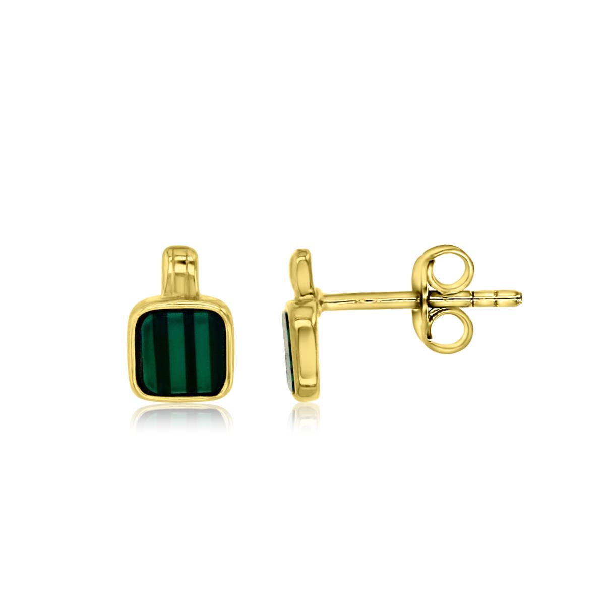 Sterling Silver Yellow 1M 4MM Polished Simulated Malachite Stud Earring