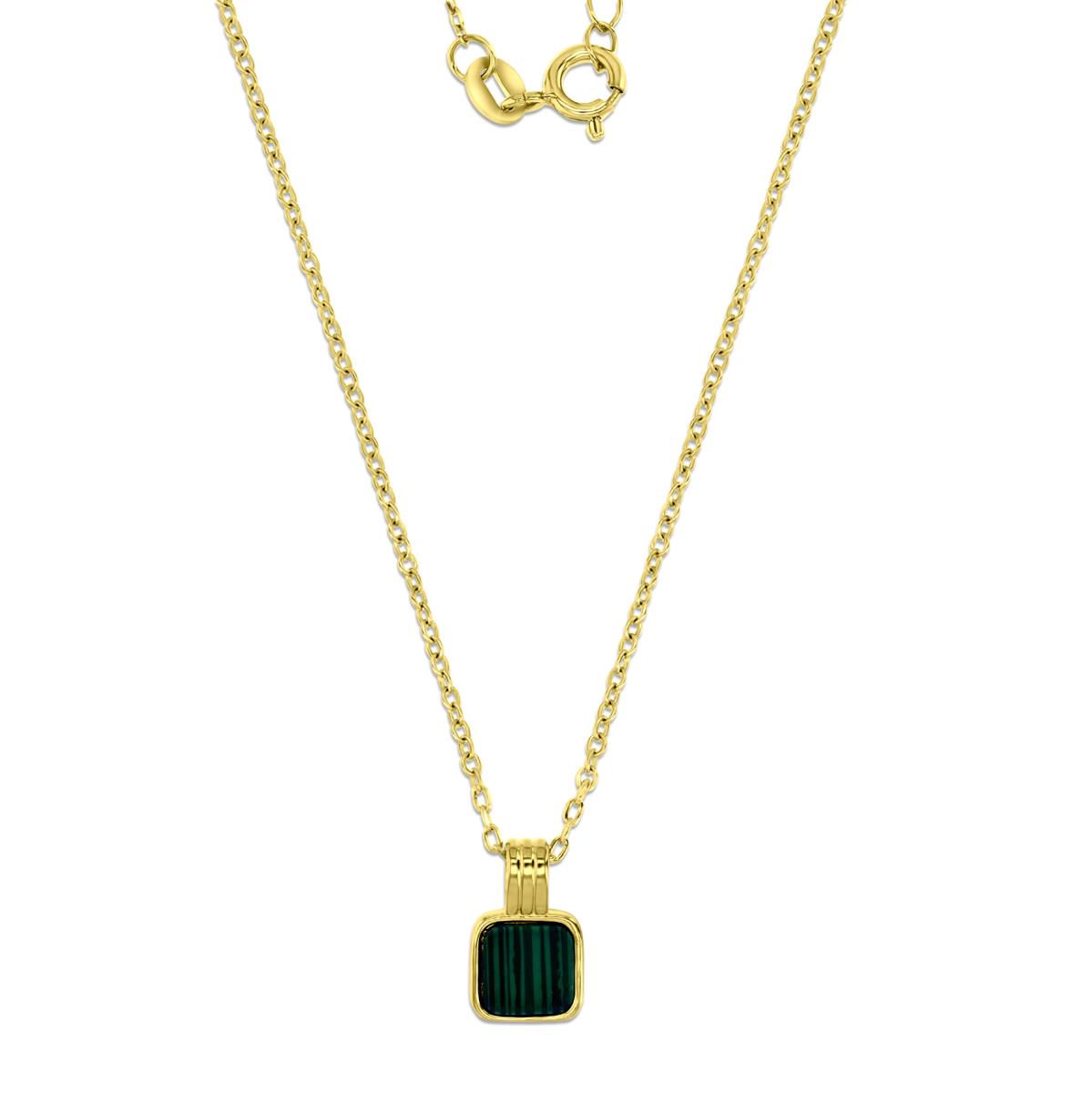 Sterling Silver Yellow 1M 6MM Polished Simulated Malachite Cushion Cut 16+2'' Necklace
