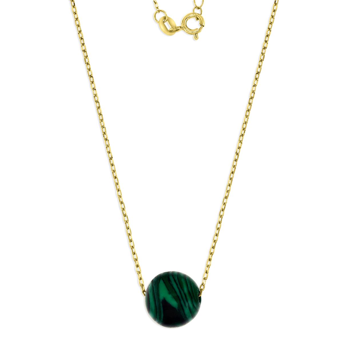 Sterling Silver Yellow 1M 12MM Polished Rnd Simulated Malachite 16+2'' Necklace