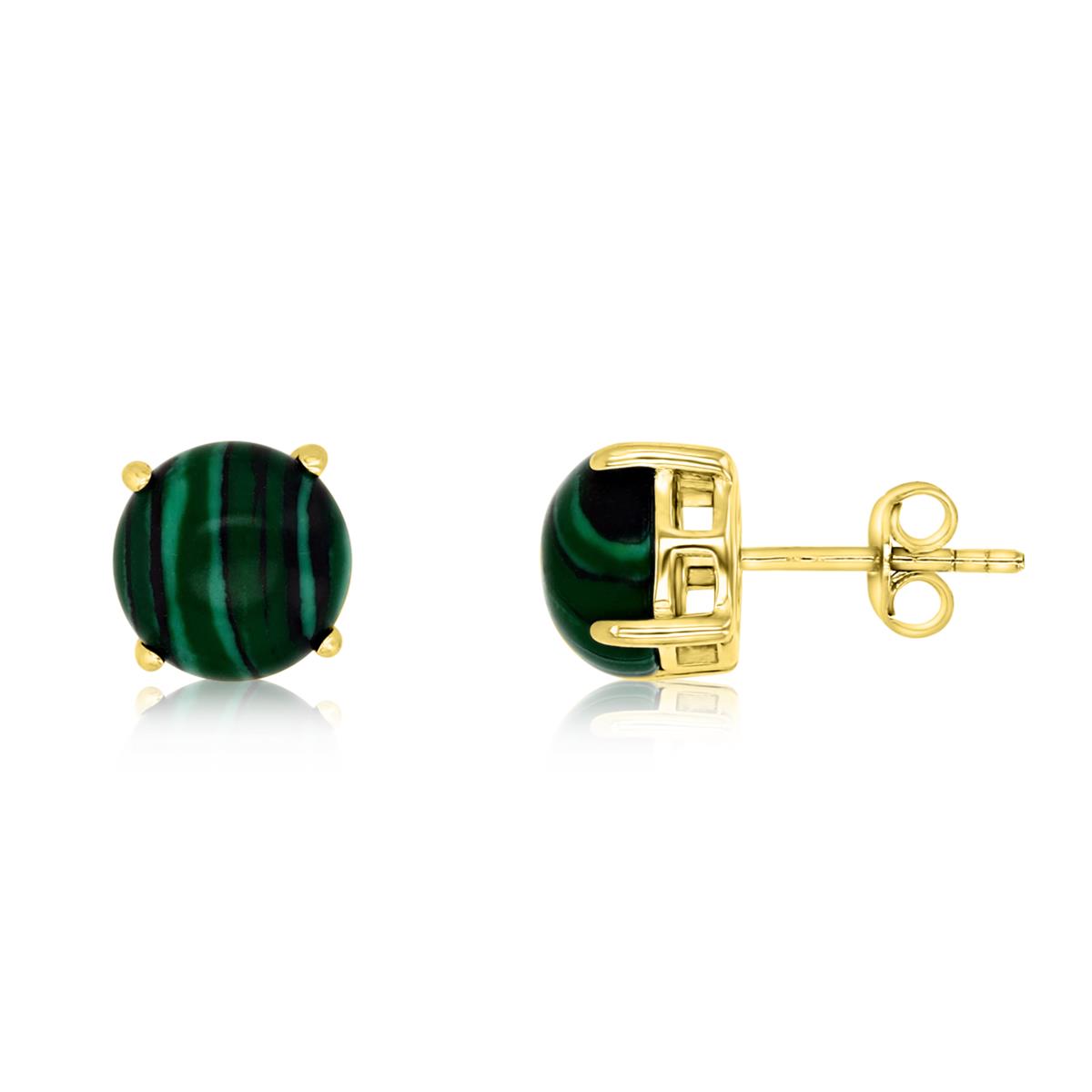 Sterling Silver Yellow 1M 8.25MM Polished Simulated Rnd Malachite Stud Earring