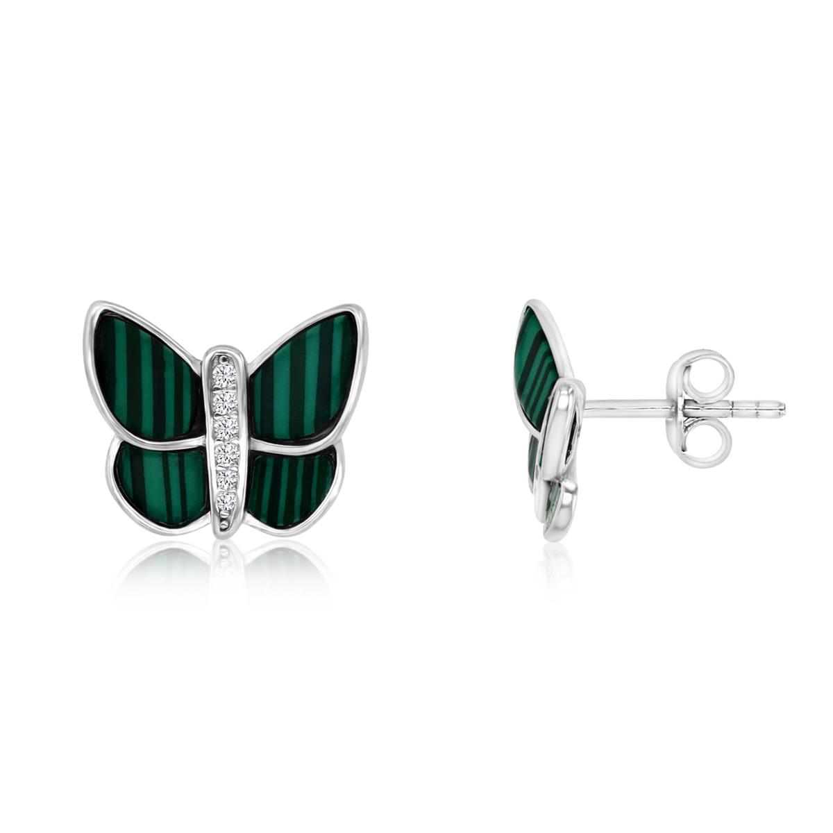 Sterling Silver Rhodium 14X12MM Polished White CZ Butterfly Stud Earrings