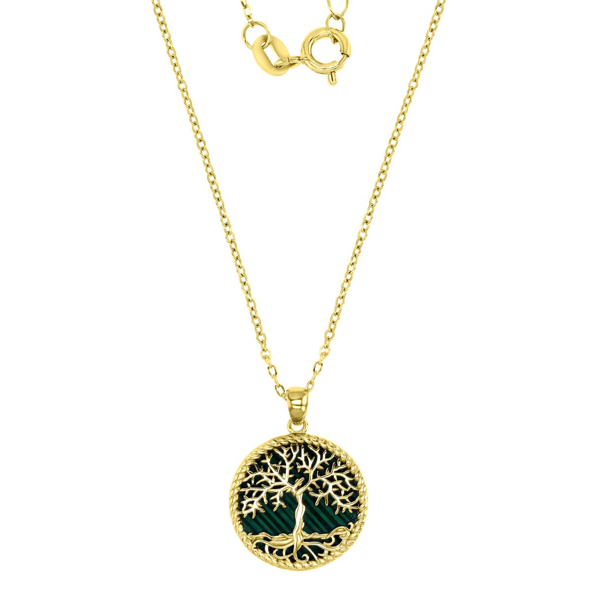 Sterling Silver Yellow 1M 20MM Polished Simulated Malachite Tree of Life 16+2'' Necklace