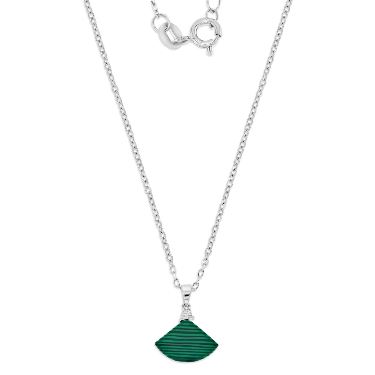 Sterling Silver Rhodium Polished Triangle Simulated Malachite 18'' Necklace