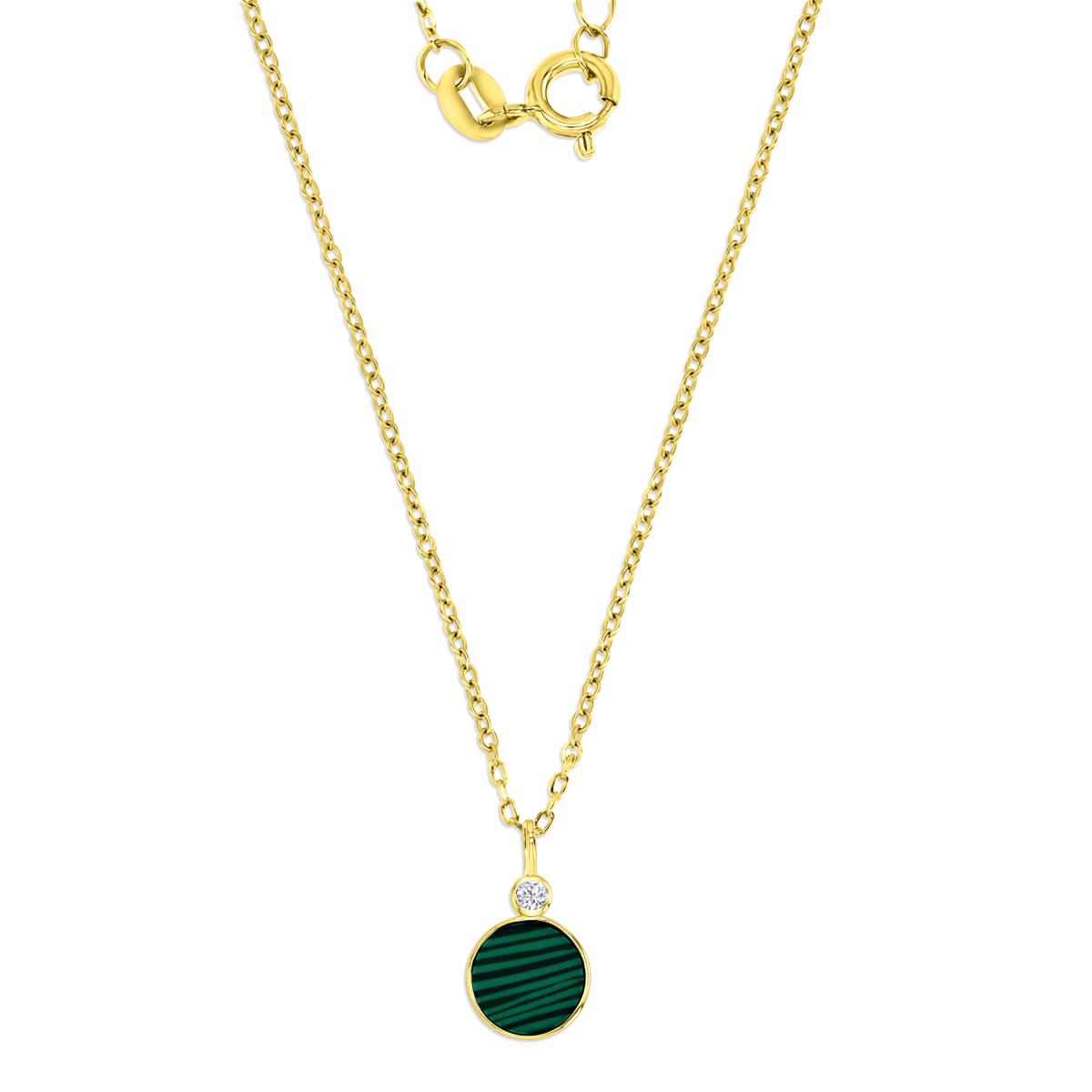 Sterling Silver Yellow 15MM Polished White CZ & Malachite 18" Necklace