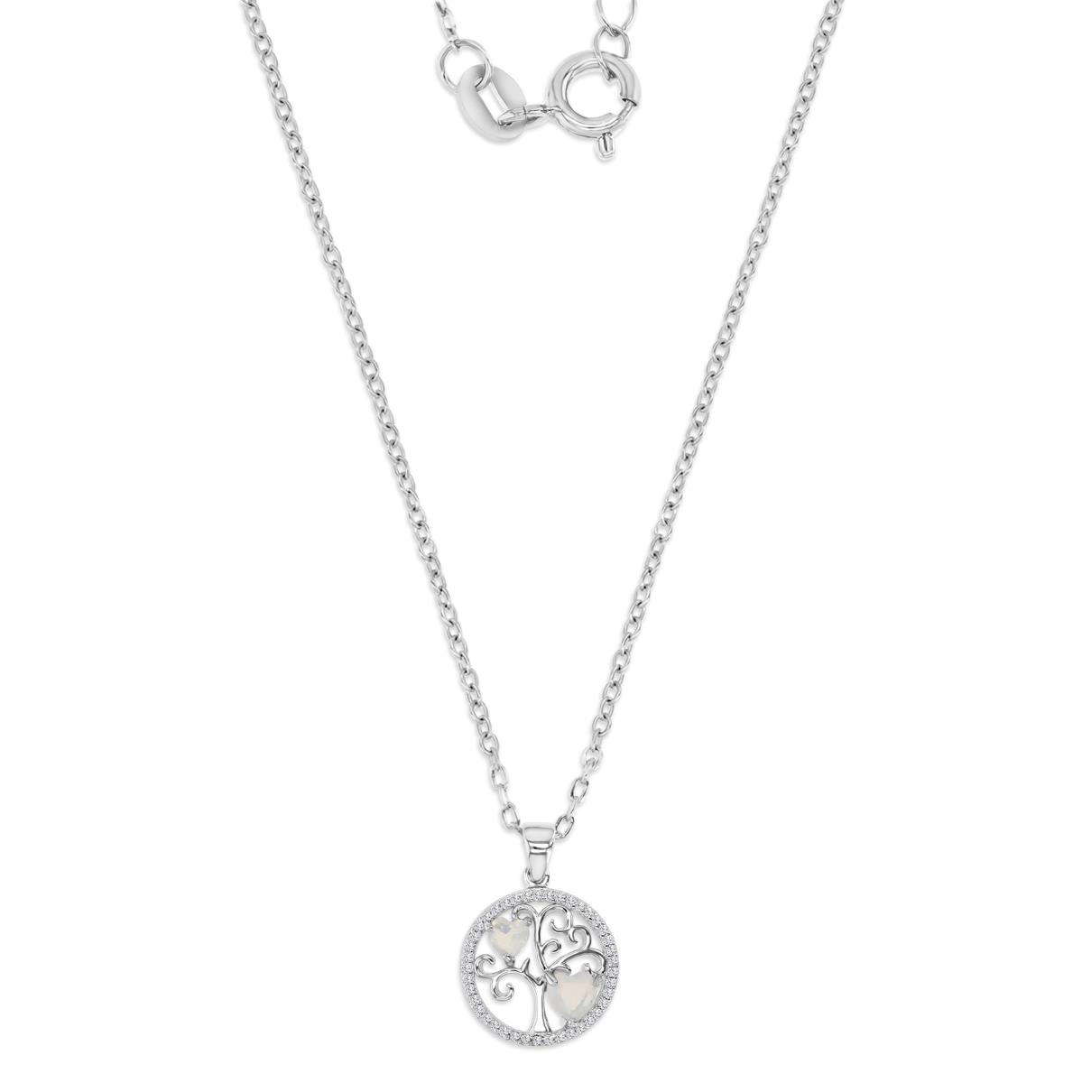 Sterling Silver Rhodium Polished White CZ & Cr Opal Heart 16+2''  Necklace