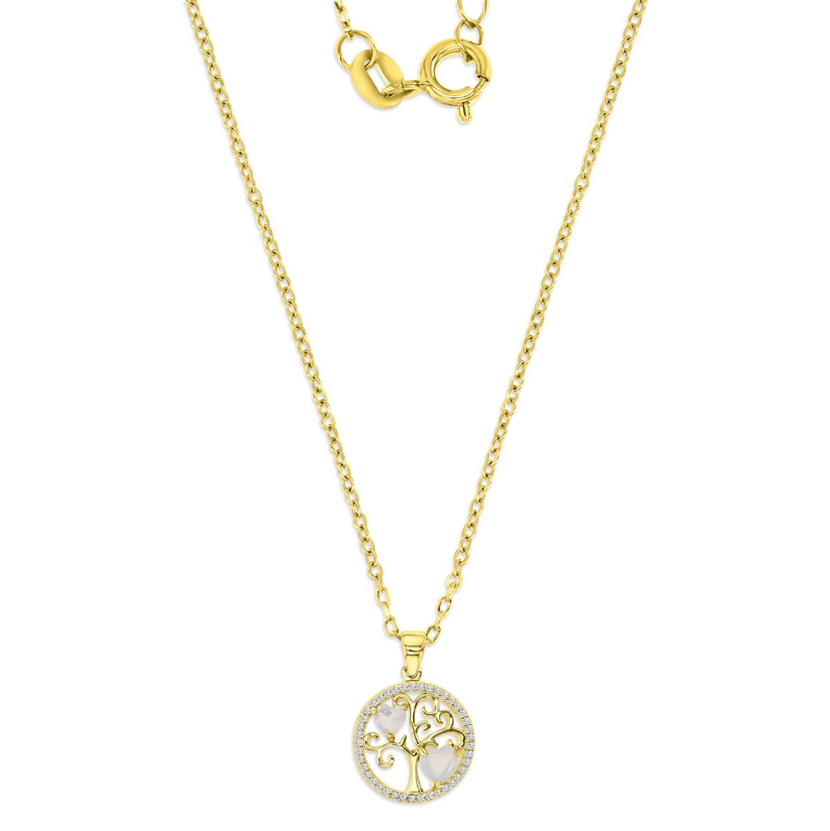 Sterling Silver Yellow Polished White CZ & Cr Opal Heart 16+2''  Necklace