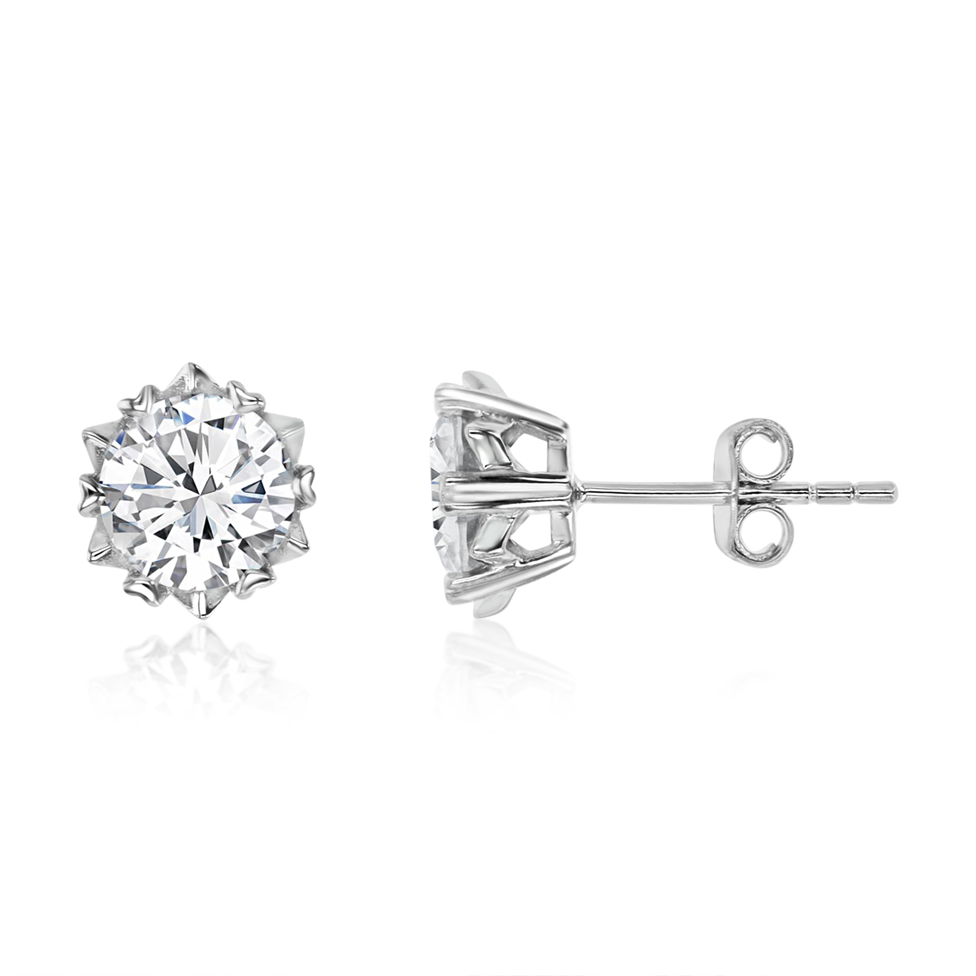 Sterling Silver Rhodium   2 CTW Polished Moissanite Stud Earring