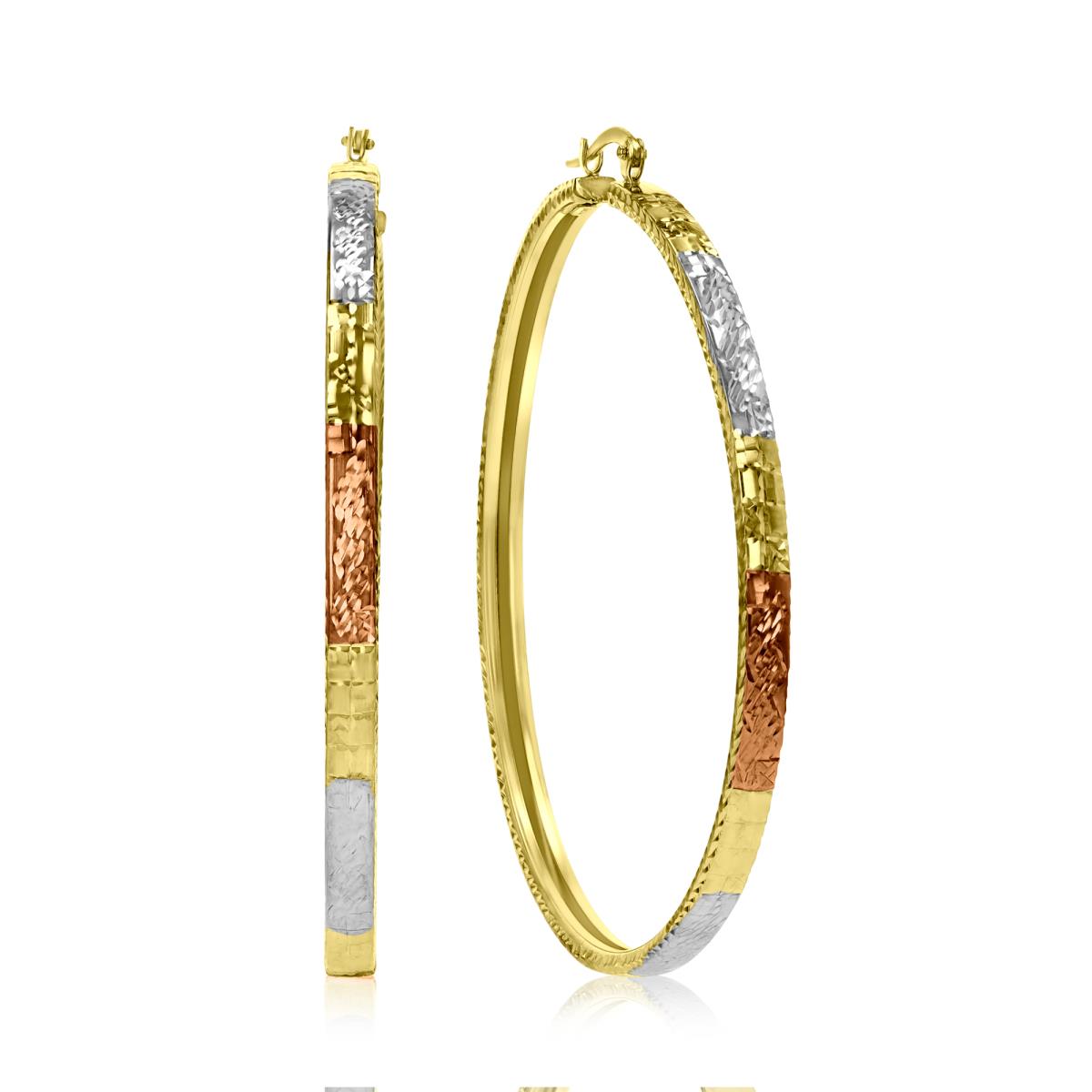 14K Tricolor 67X4MM Diamond Cut Hoop  Earrings