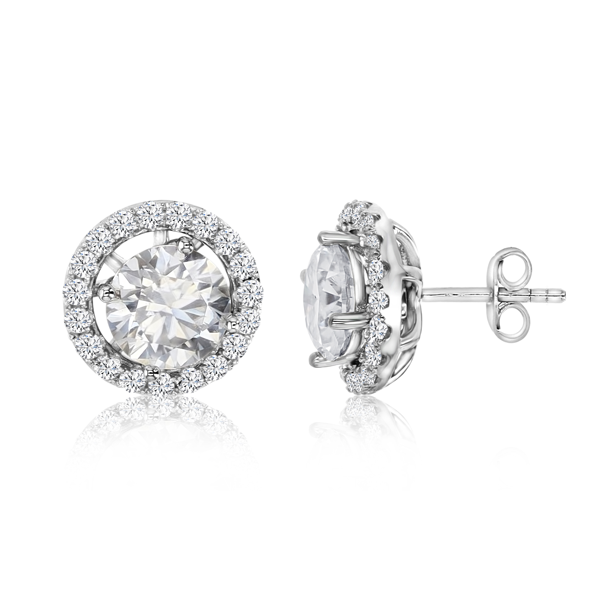 Sterling Silver Rhodium 2 3/4 ctw  Polished Moissanite Halo Stud Earring