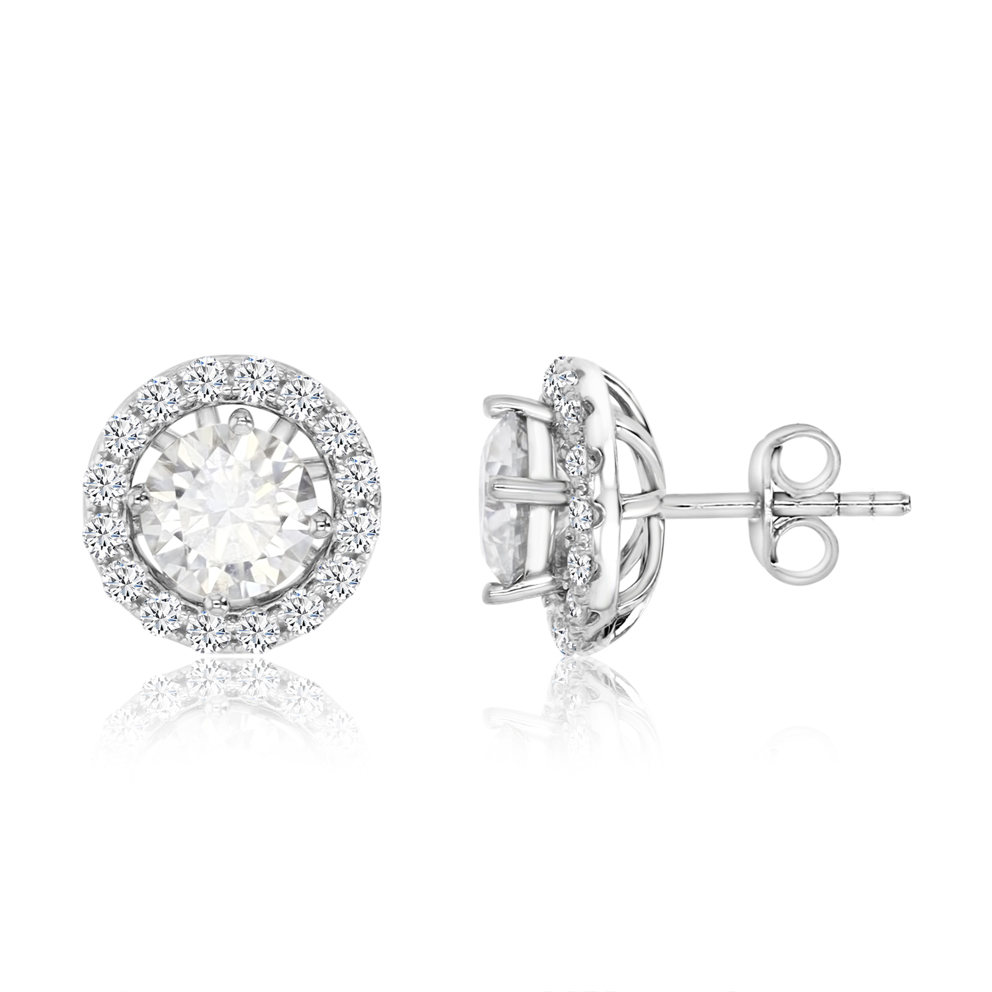 Sterling Silver Rhodium 2 1/25 ctw Polished Moissanite Halo Stud Earring