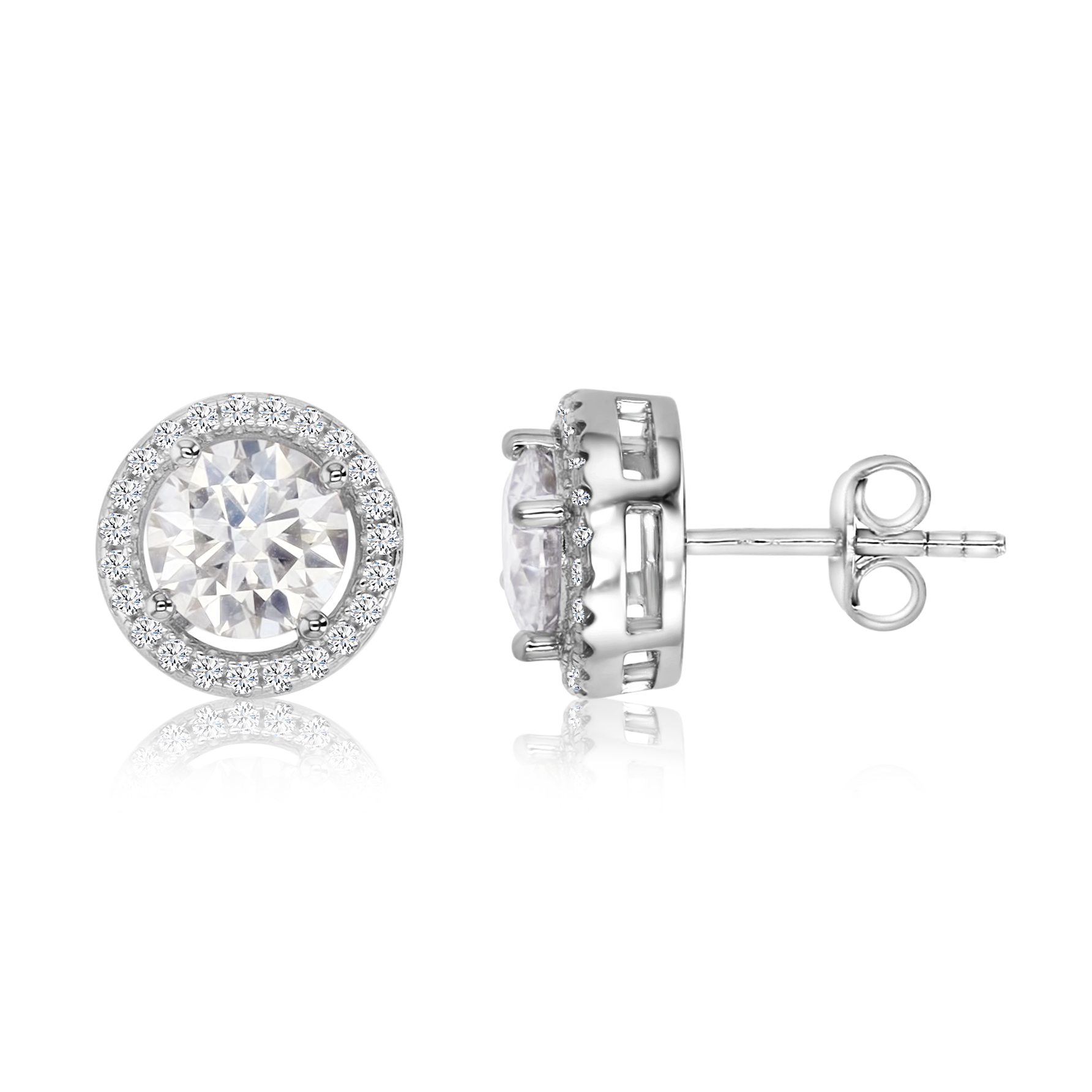 Sterling Silver Rhodium 1 1/5 ctw  Polished Moissanite Halo Stud Earring