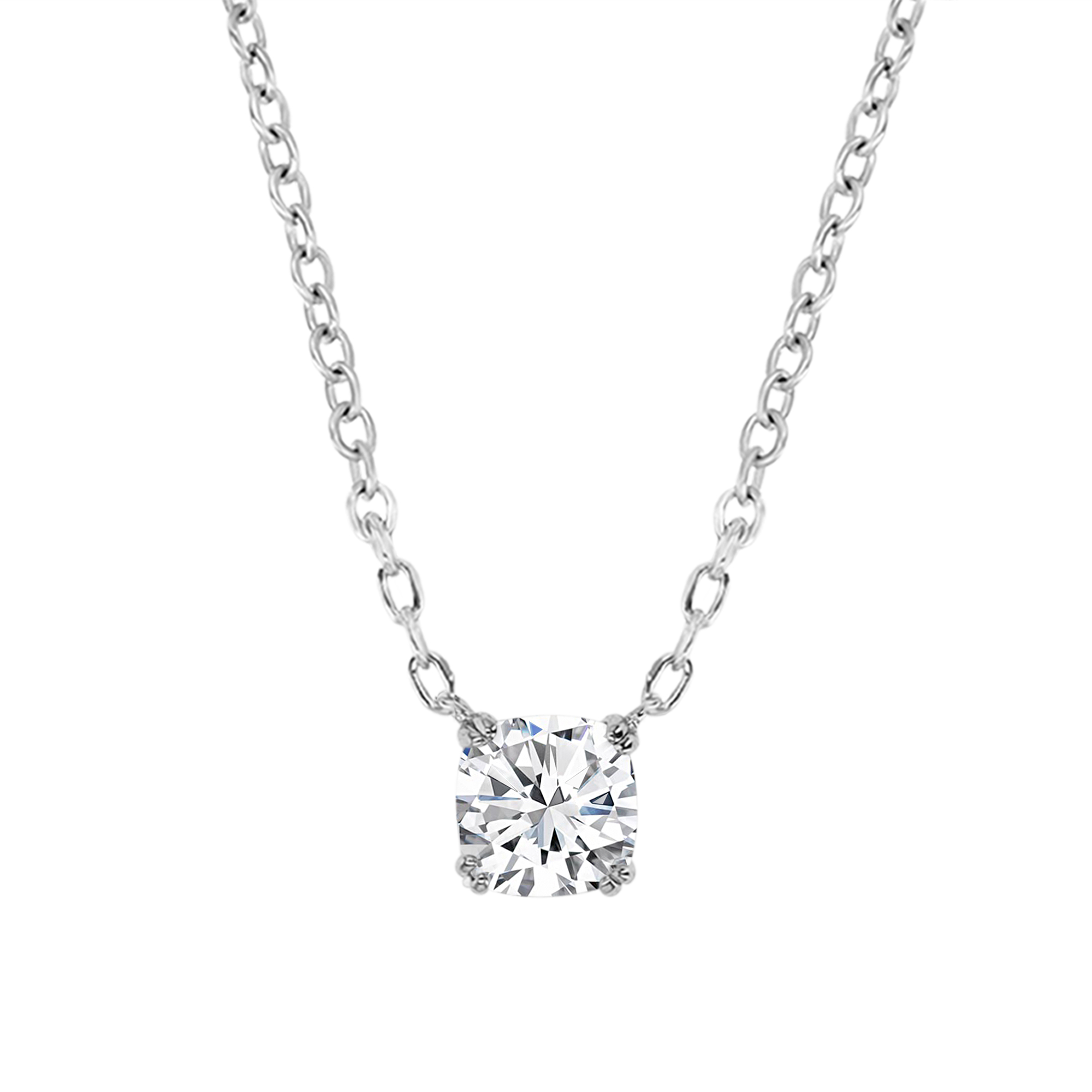 Sterling Silver Rhodium 1 ctw Polished Moissanite Cushion Cut Dangling 18'' Necklace