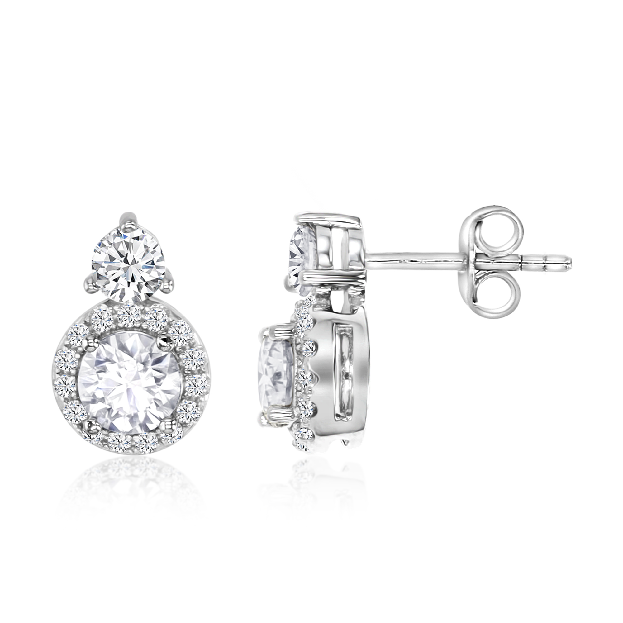 Sterling Silver Rhodium 1 1/4 ctwPolished Moissanite Rnd Stud Earring