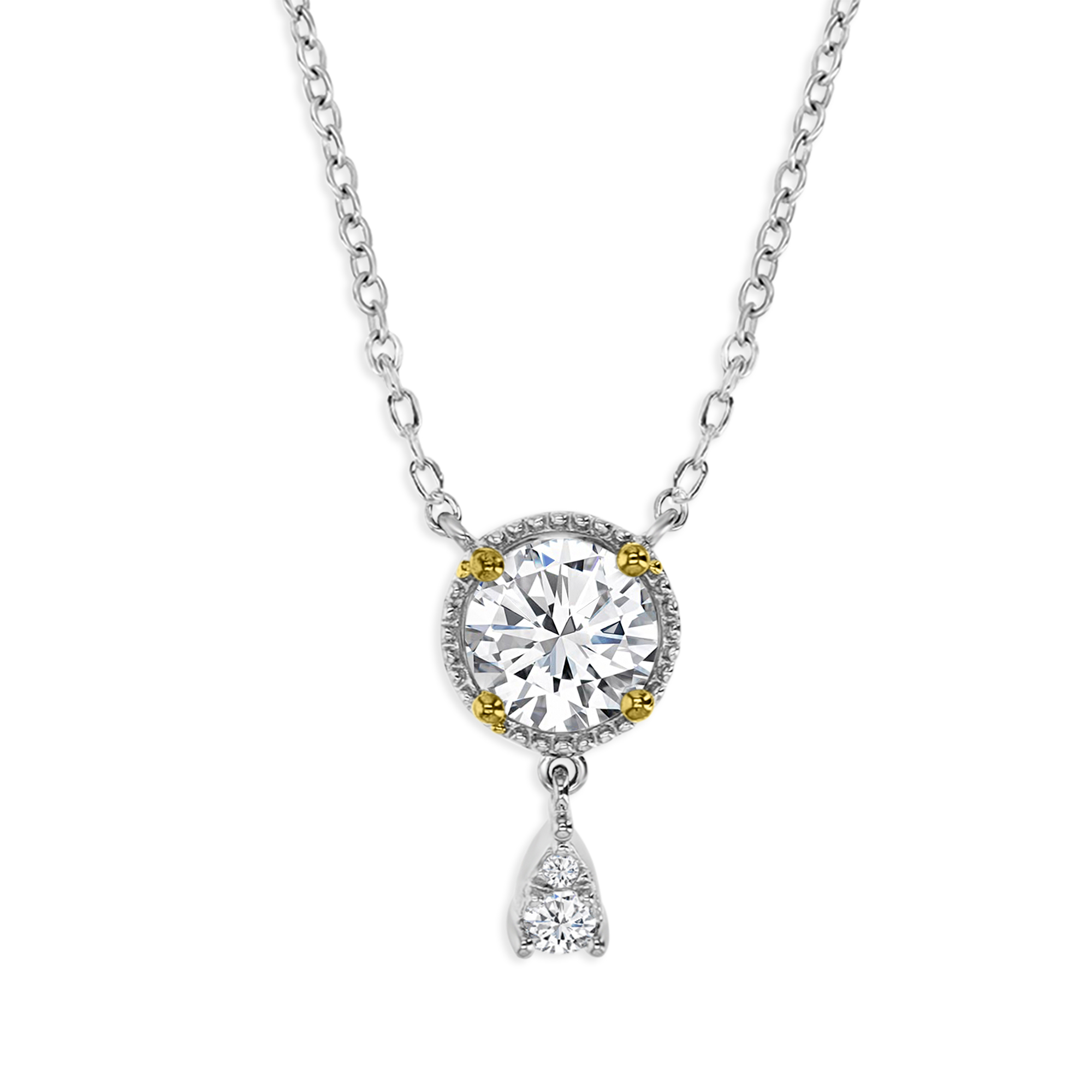 Sterling Silver Rhodium & Yellow  Polished 1 ctw Moissanite Dangling 18'' Necklace