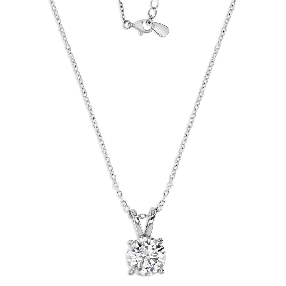 Sterling Silver Rhodium 2 ctw  Polished Moissanite Solitaire 18'' Necklace