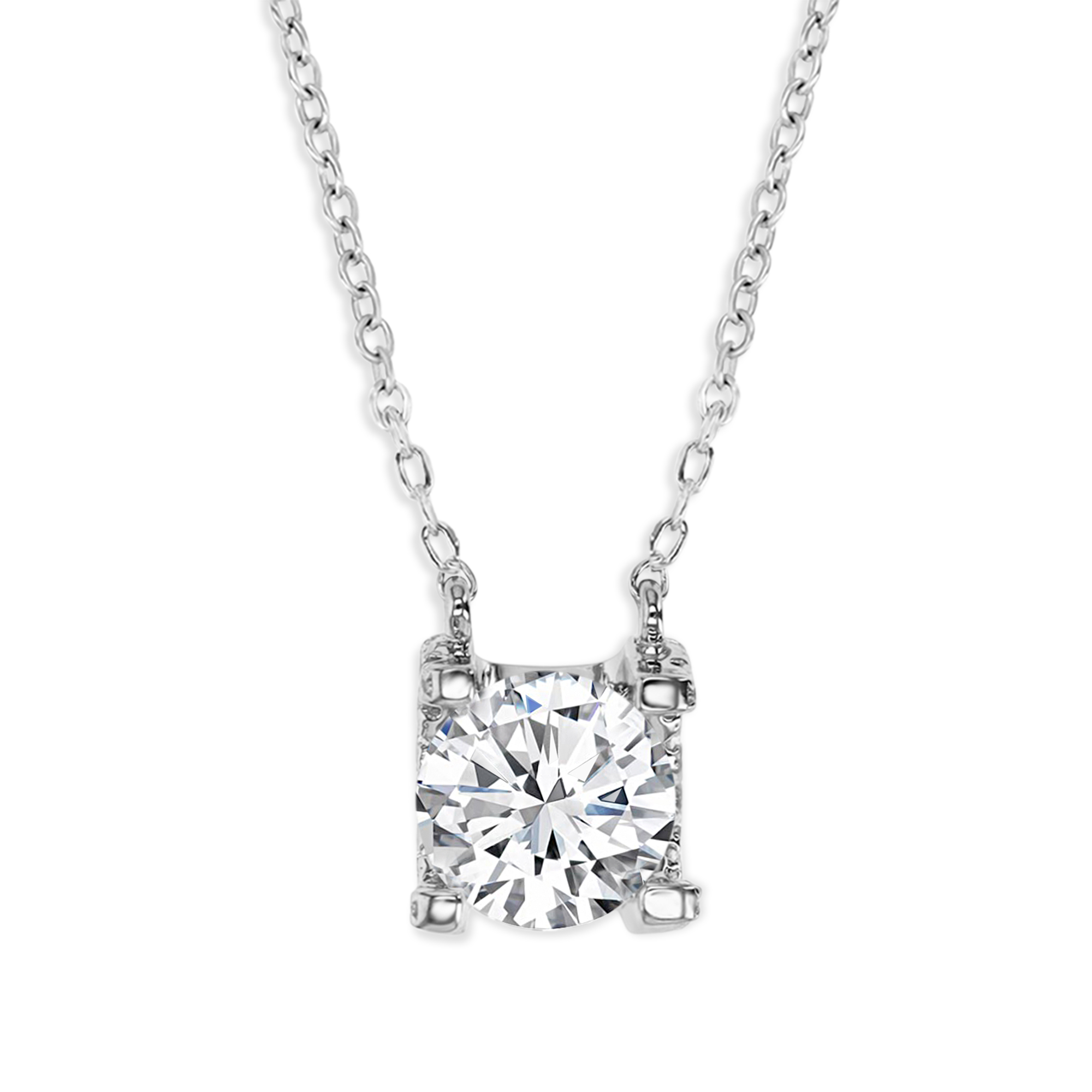 Sterling Silver Rhodium 2 ctw  Polished Moissanite 18'' Necklace