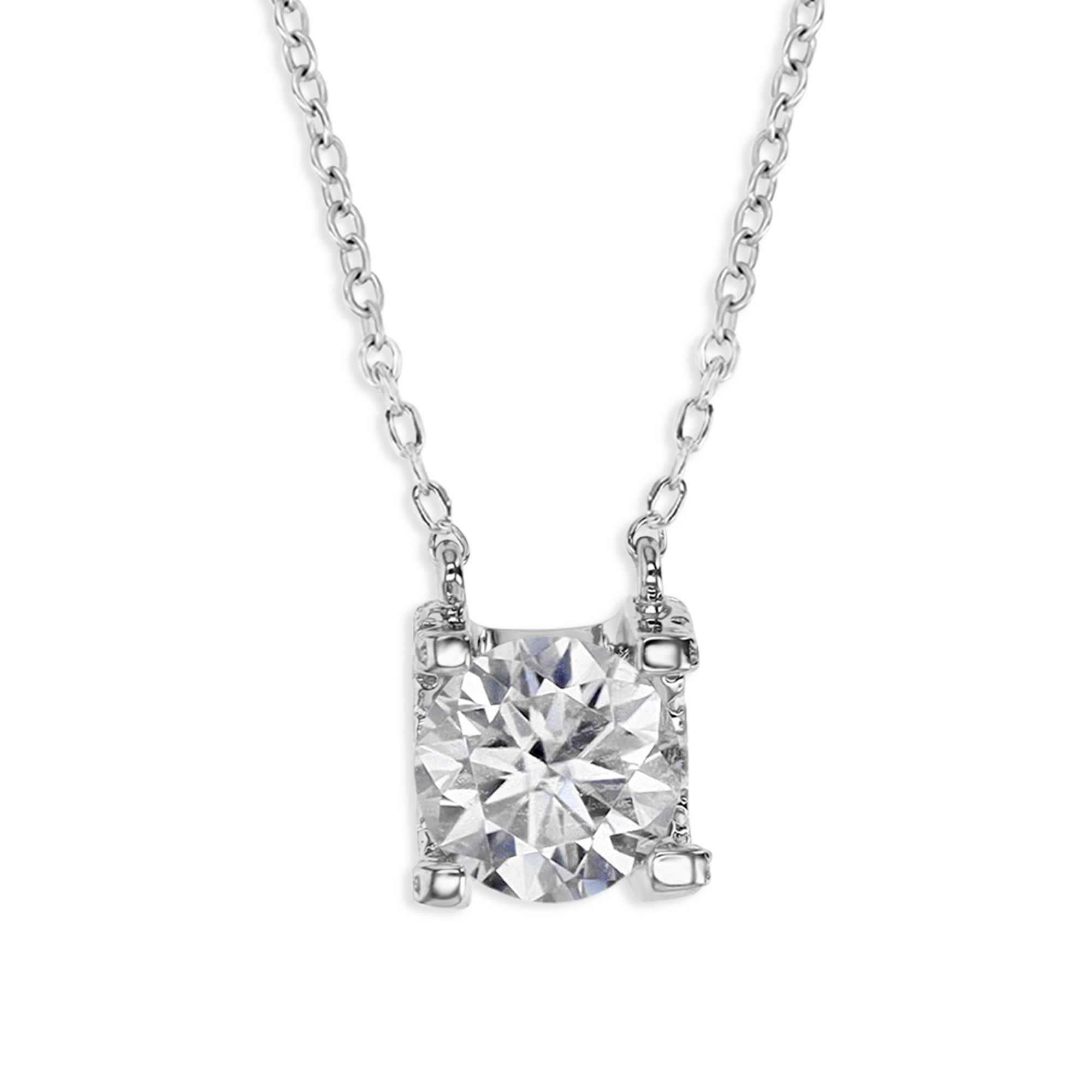 Sterling Silver Rhodium 1 ctw Polished Moissanite 18'' Necklace