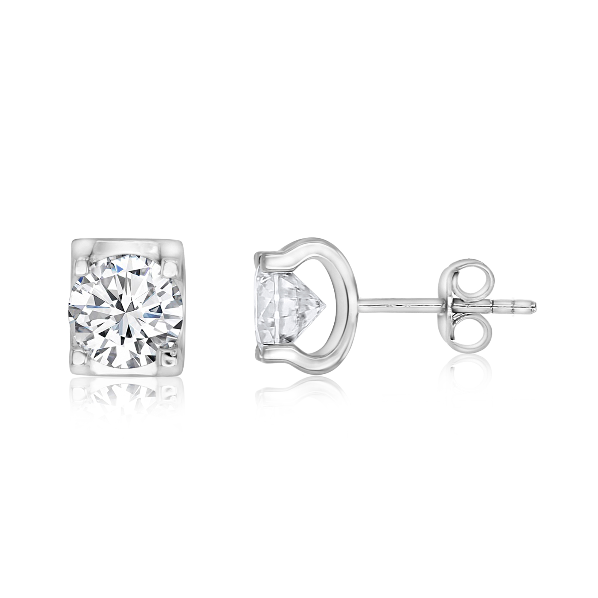 Sterling Silver Rhodium 2 ctw Polished Moissanite Rnd Stud Earring