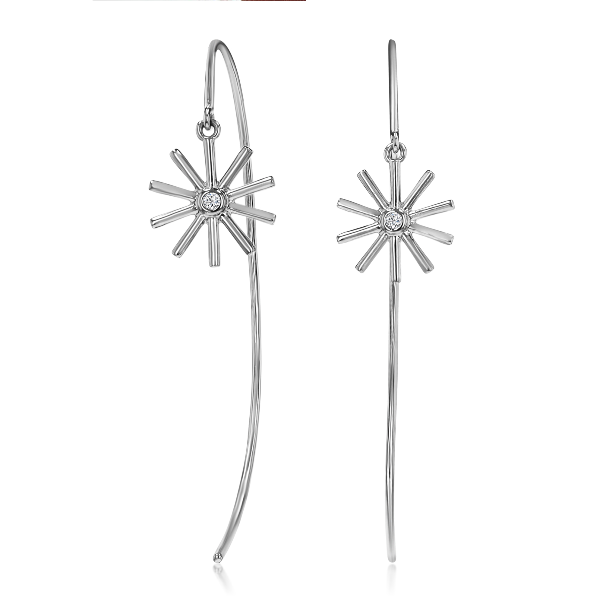 Sterling Silver Rhodium Moissanite Flowers on Wire Dangling Earring