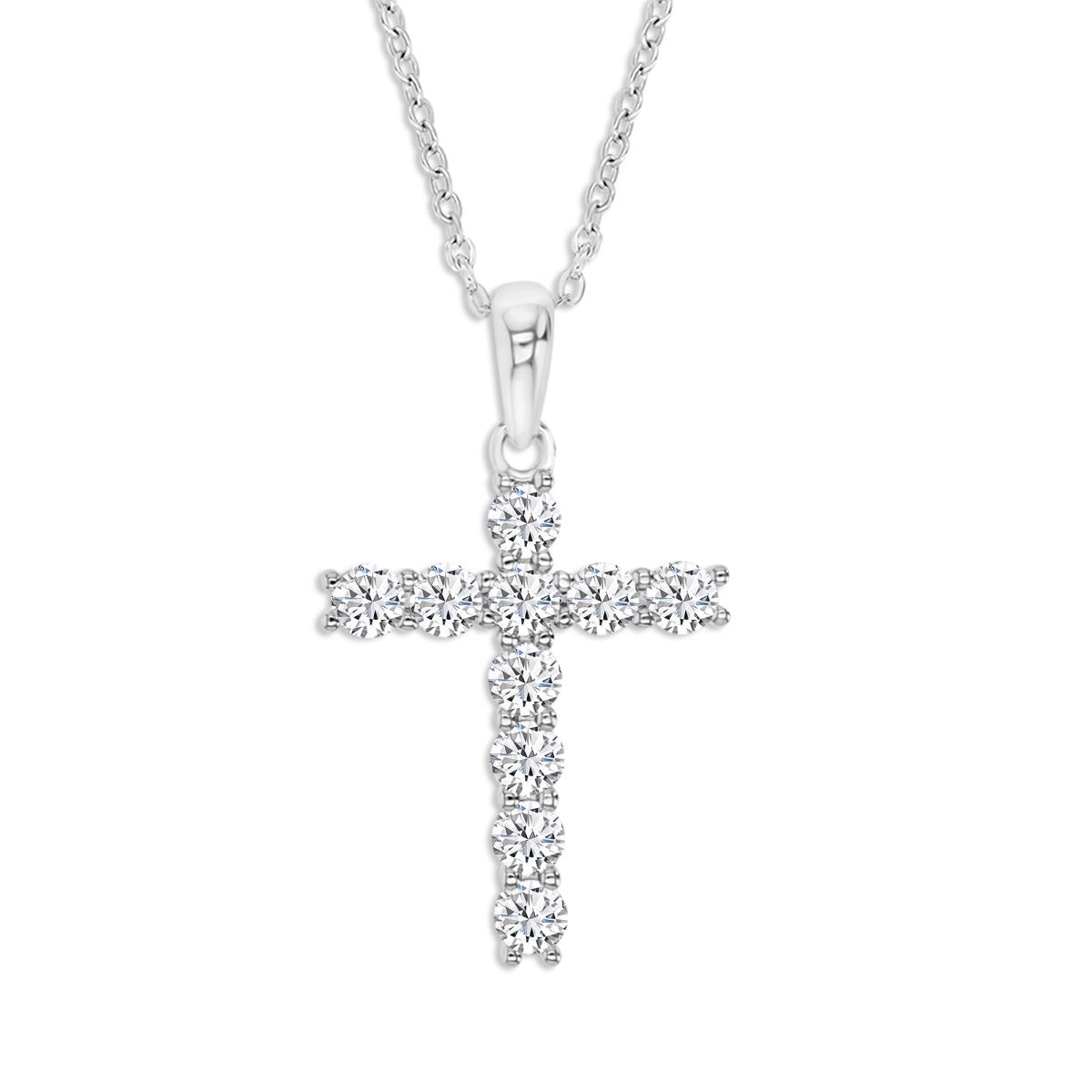 Sterling Silver Rhodium Polished  1/3ctrw Moissanite Pave Cross 18'' Necklace