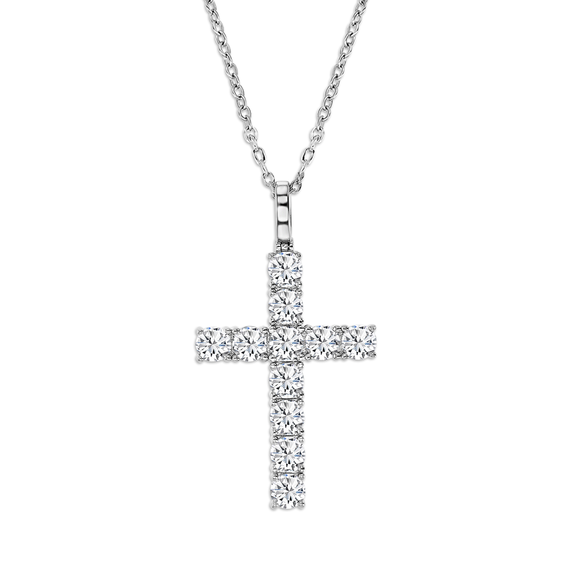 Sterling Silver Rhodium 1 3/4 ctw Polished Moissanite Pave Cross 18'' Necklace