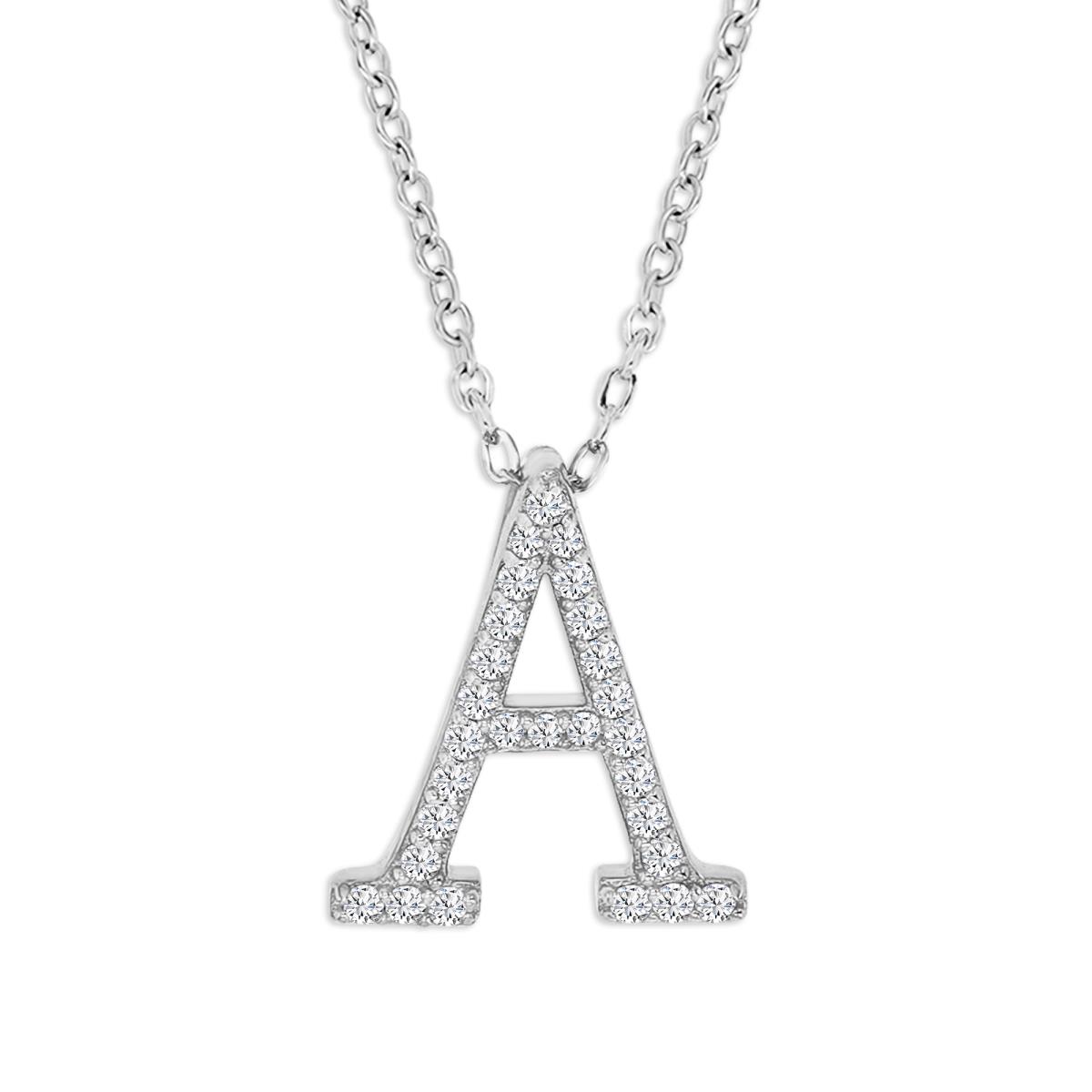 Sterling Silver Rhodium Polished 1/4 ctw  White Moissanite  Pave 'A' Initial 18'' Necklace