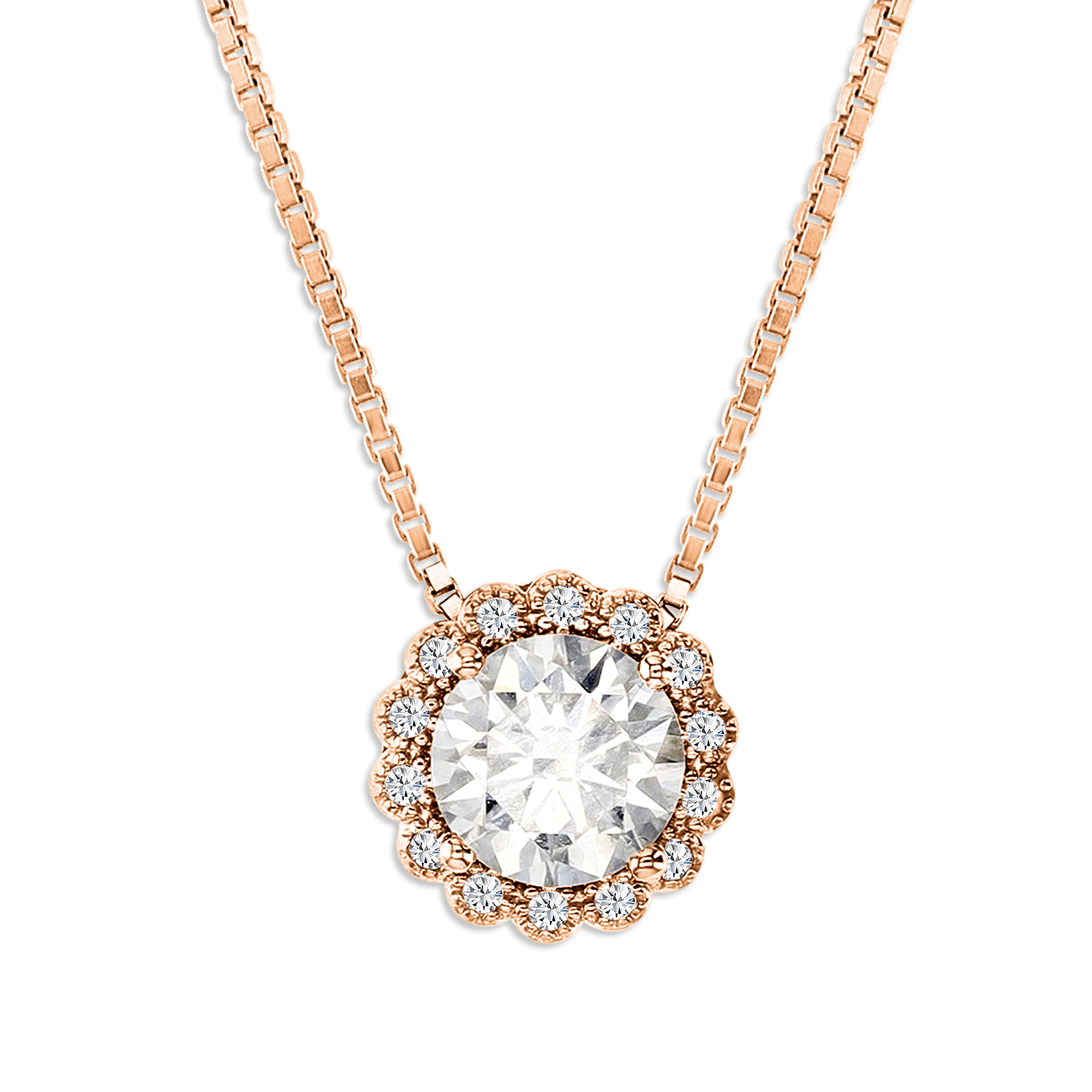 Sterling Silver Rose 1 ctw  Moissanite Halo Flower 18'' Necklace