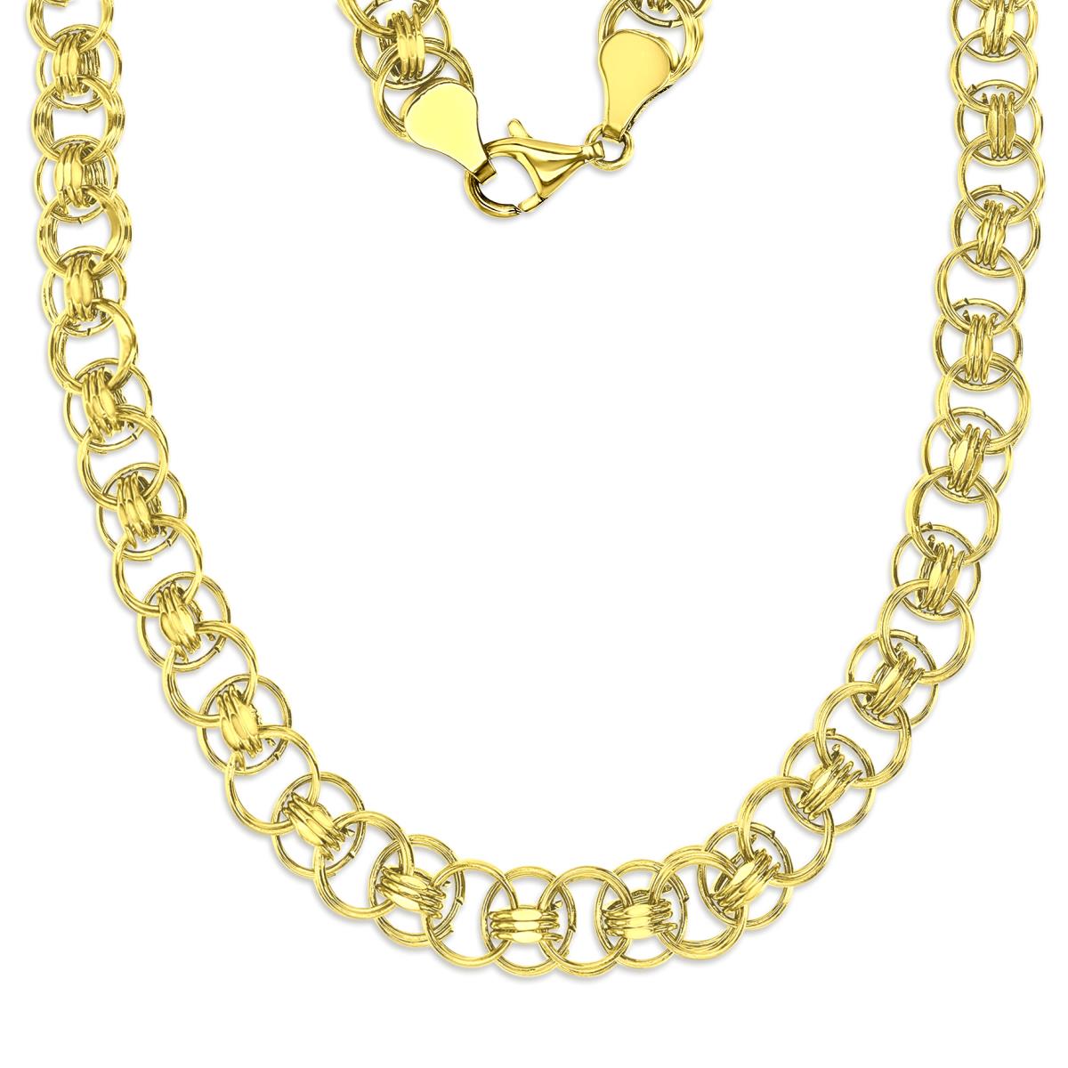 14K Yellow 7MM Polished Fancy Rollo Link Circles 18" Necklace