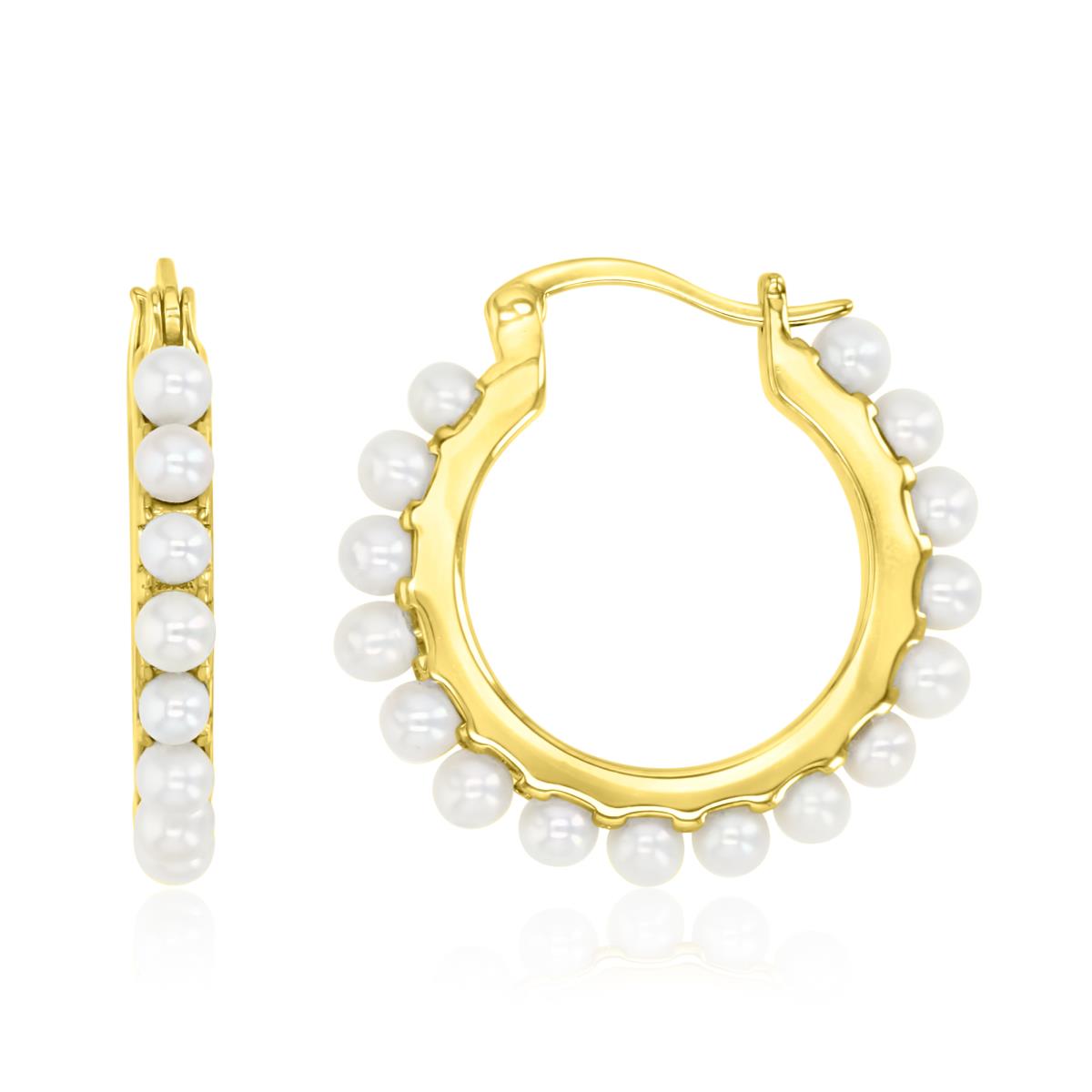 Sterling Silver Yellow 20MM White Pearls Huggie Earring