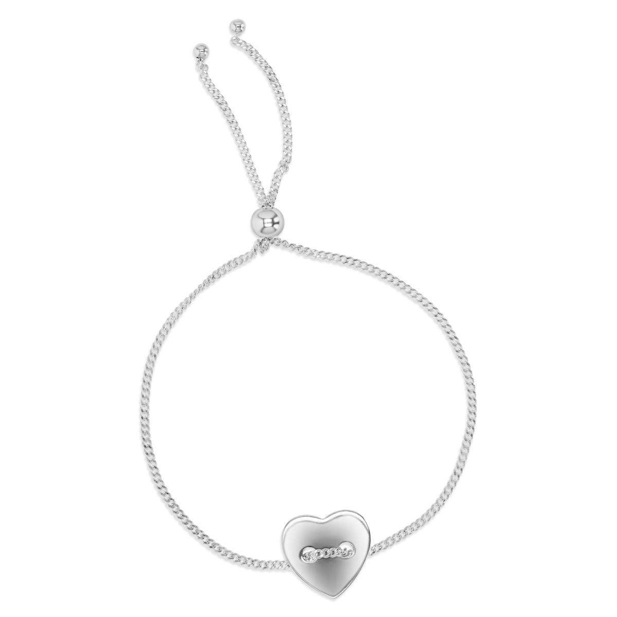 Sterling Silver Rhodium 16X15.5MM Polished Adjustable Heart 10" Bracelet