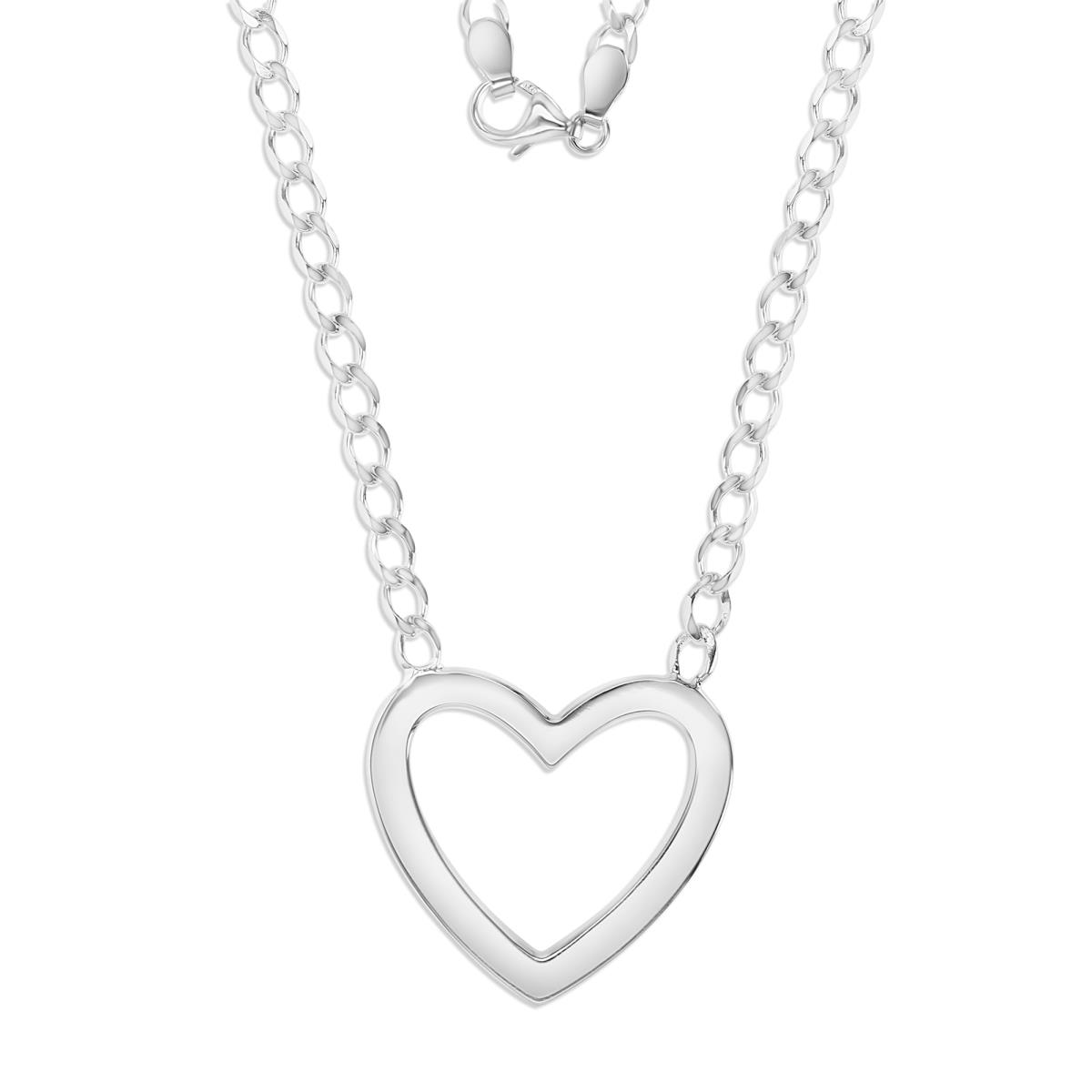 Sterling Silver Rhodium 33X30MM Polished Cuban Heart 18" Necklace