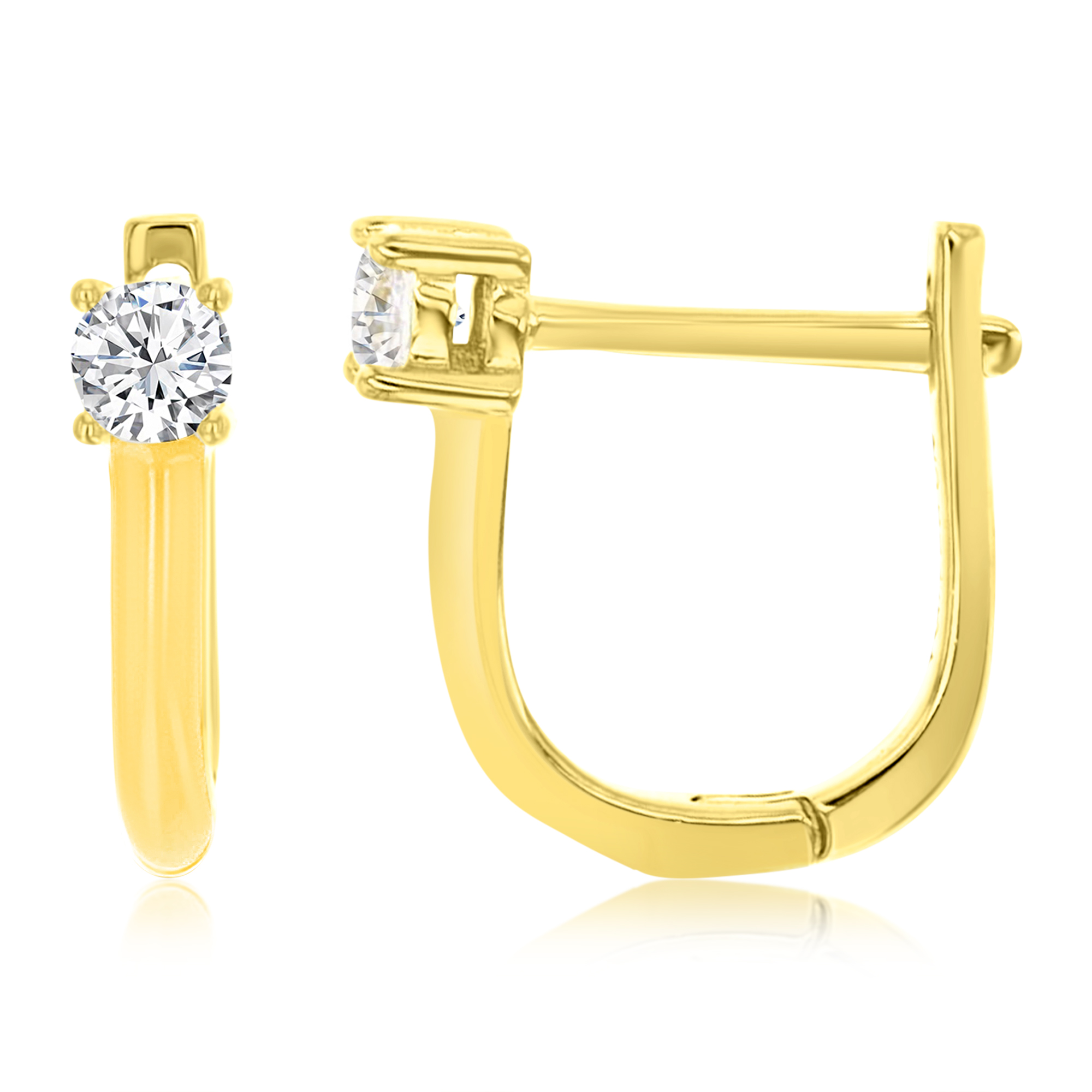 Sterling Silver Yellow 12X3.3MM Solitaire CZ Huggie Earring