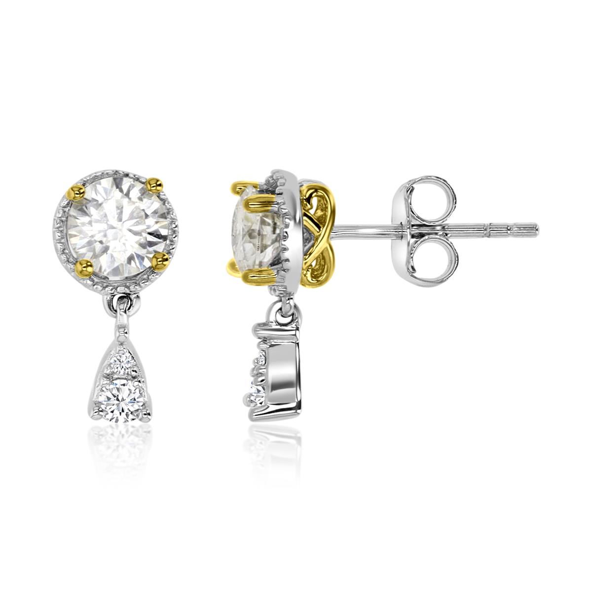 Sterling Silver Yellow & White Polished 1 ctw  Moissanite Infinity Dangling Stud Earrings
