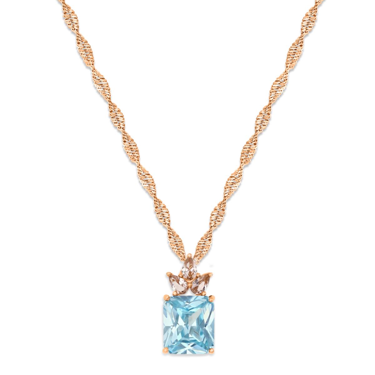 Sterling Silver Rose 1M 18X10MM Polished Morganite & Swiss Blue Emerald Cut 18'' Necklace