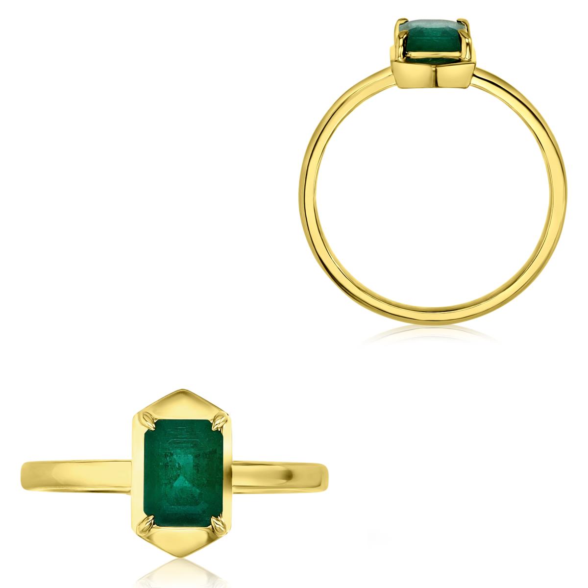 18K Yellow 7X5 Polished Green Emerald Cut Hexagon Ring