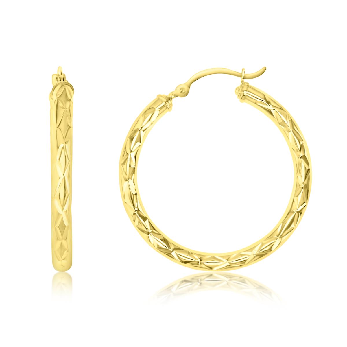 14K Yellow 32X3MM Polished & DC Fancy Hoop Earrings