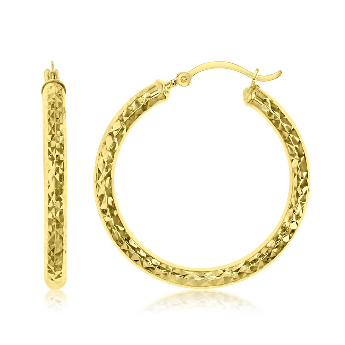 14K Yellow 31X3MM Polished & Diamond Cut Fancy Hoop Earrings